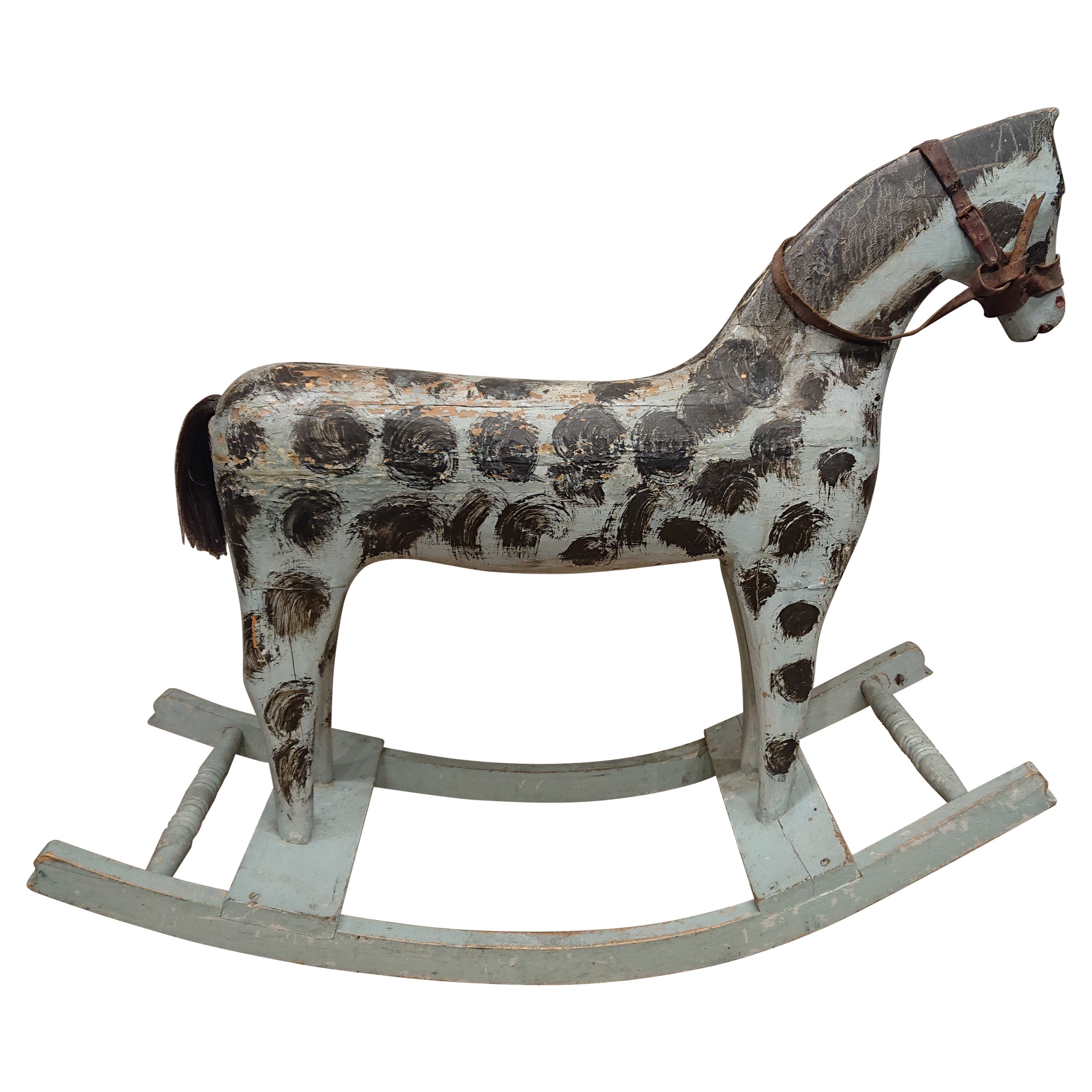 Cavallo a dondolo antico svedese del XIX secolo, tutto originale