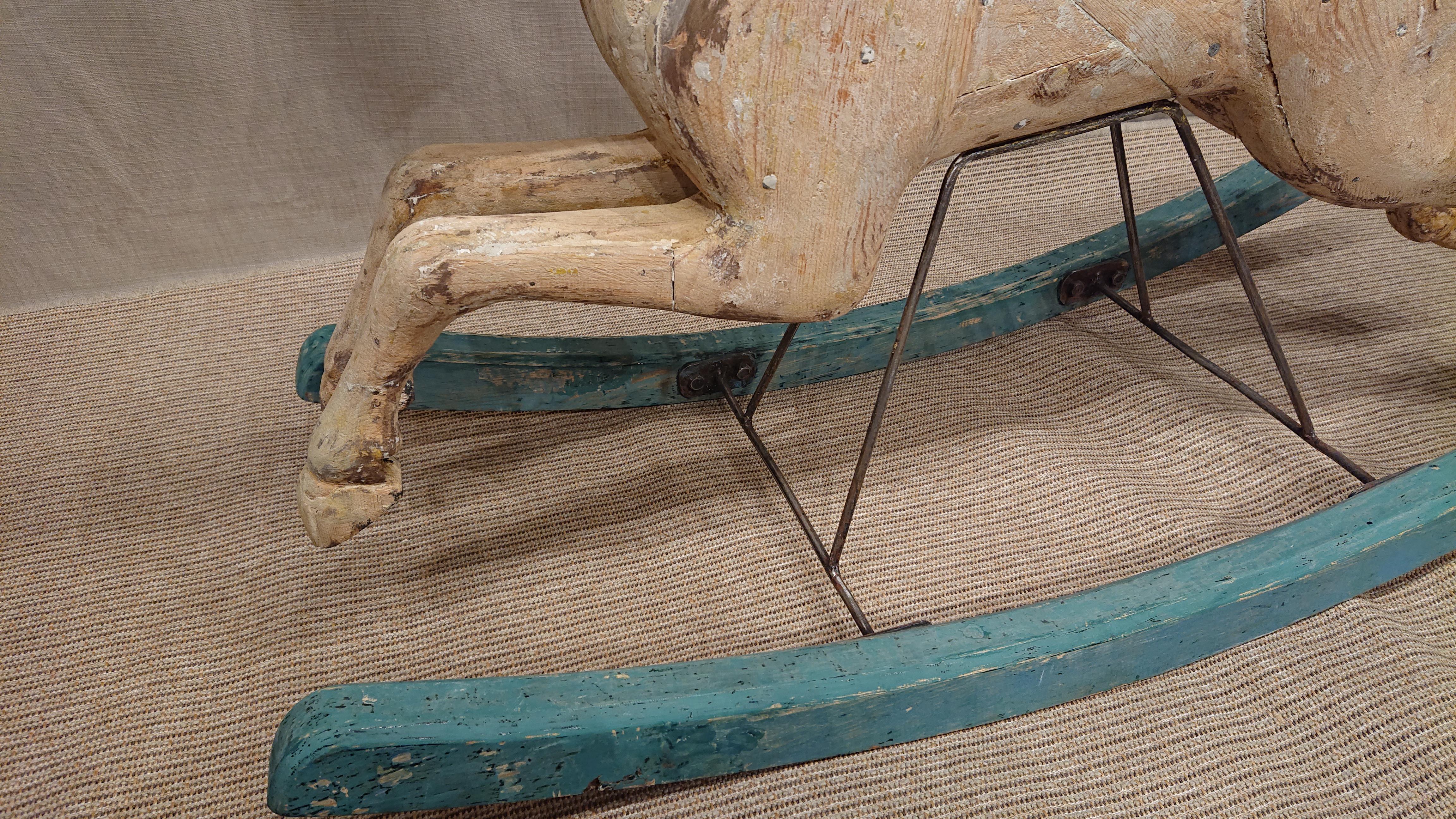 19th Century Swedish Folk Art Antique Rocking Horse Toy Trace of Original Paint For Sale 5