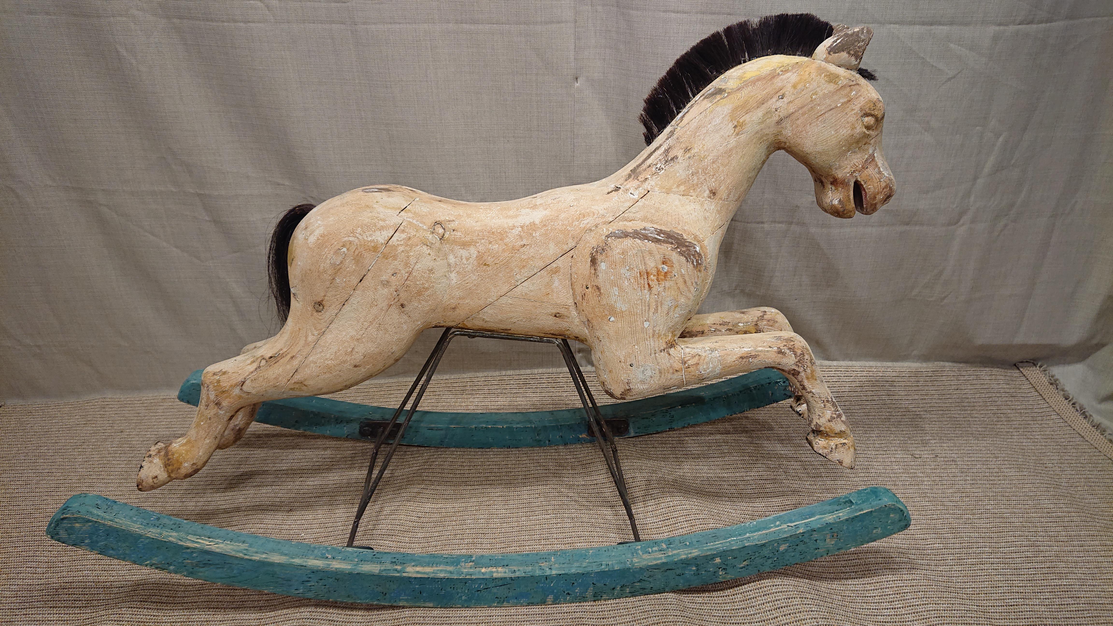 19th Century Swedish Folk Art Antique Rocking Horse Toy Trace of Original Paint For Sale 1