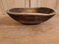 19th Century Swedish Folk Art Antique Rustic Wooden Bowl Dated 1869 with Patina