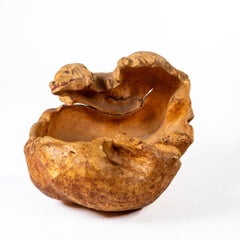 Root Bowl with Carved Dog’s Head, Signed T.S. Swedish Folk Art Birch