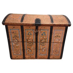 19th Century Swedish Folk Art Chest with Original Floral Paint Dated 1833