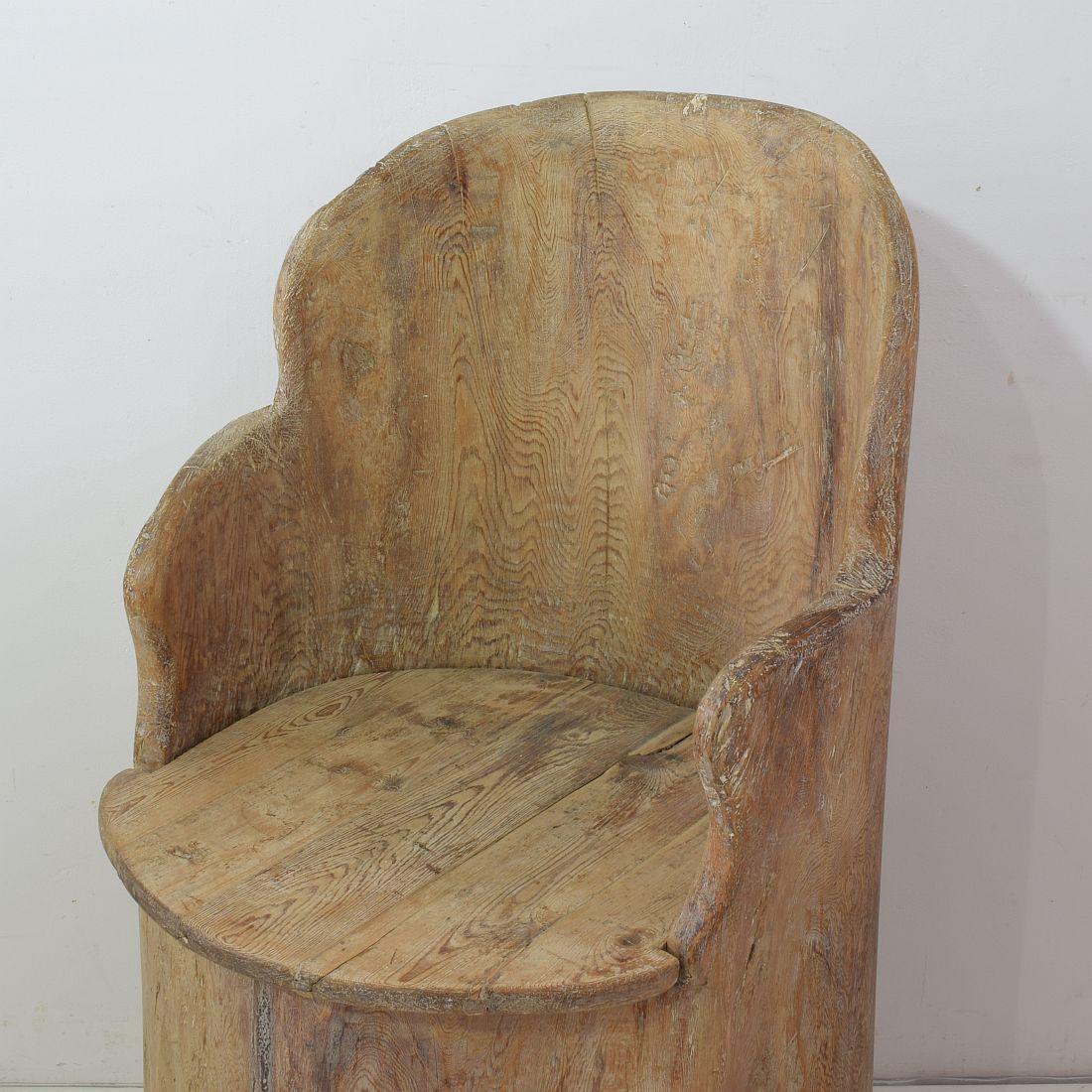 19th Century Swedish Folk Art Dug Out Pine Tree Chair 3