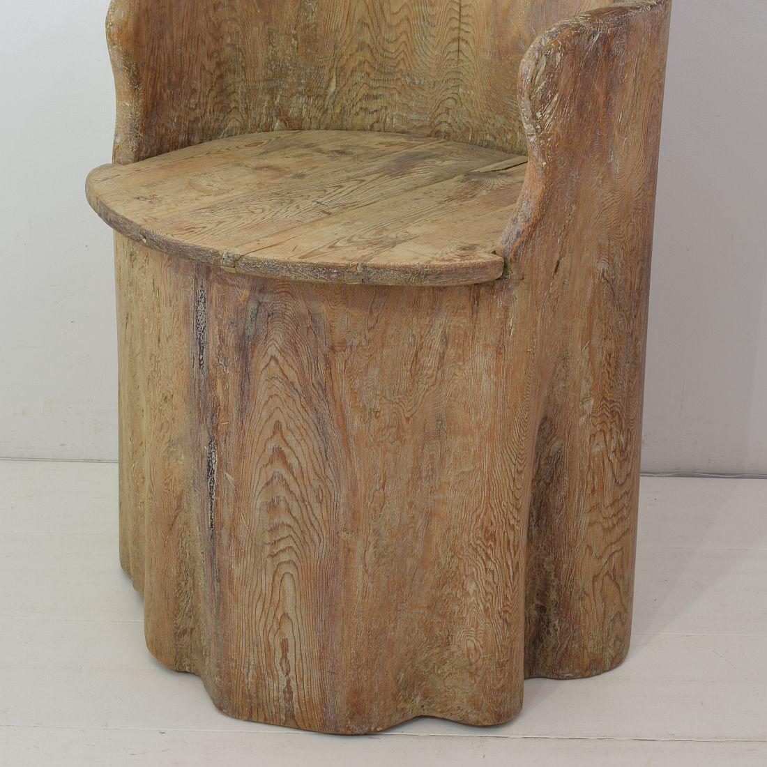 19th Century Swedish Folk Art Dug Out Pine Tree Chair 4