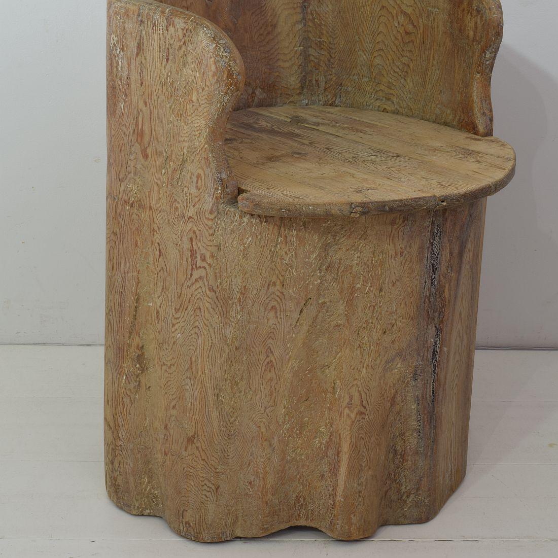 19th Century Swedish Folk Art Dug Out Pine Tree Chair 6