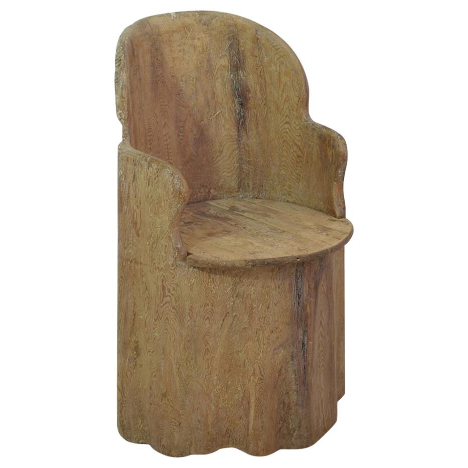 19th Century Swedish Folk Art Dug Out Pine Tree Chair