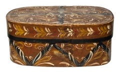 19th Century Swedish Folk Art Hand Painted Wedding Marriage Brides's Box