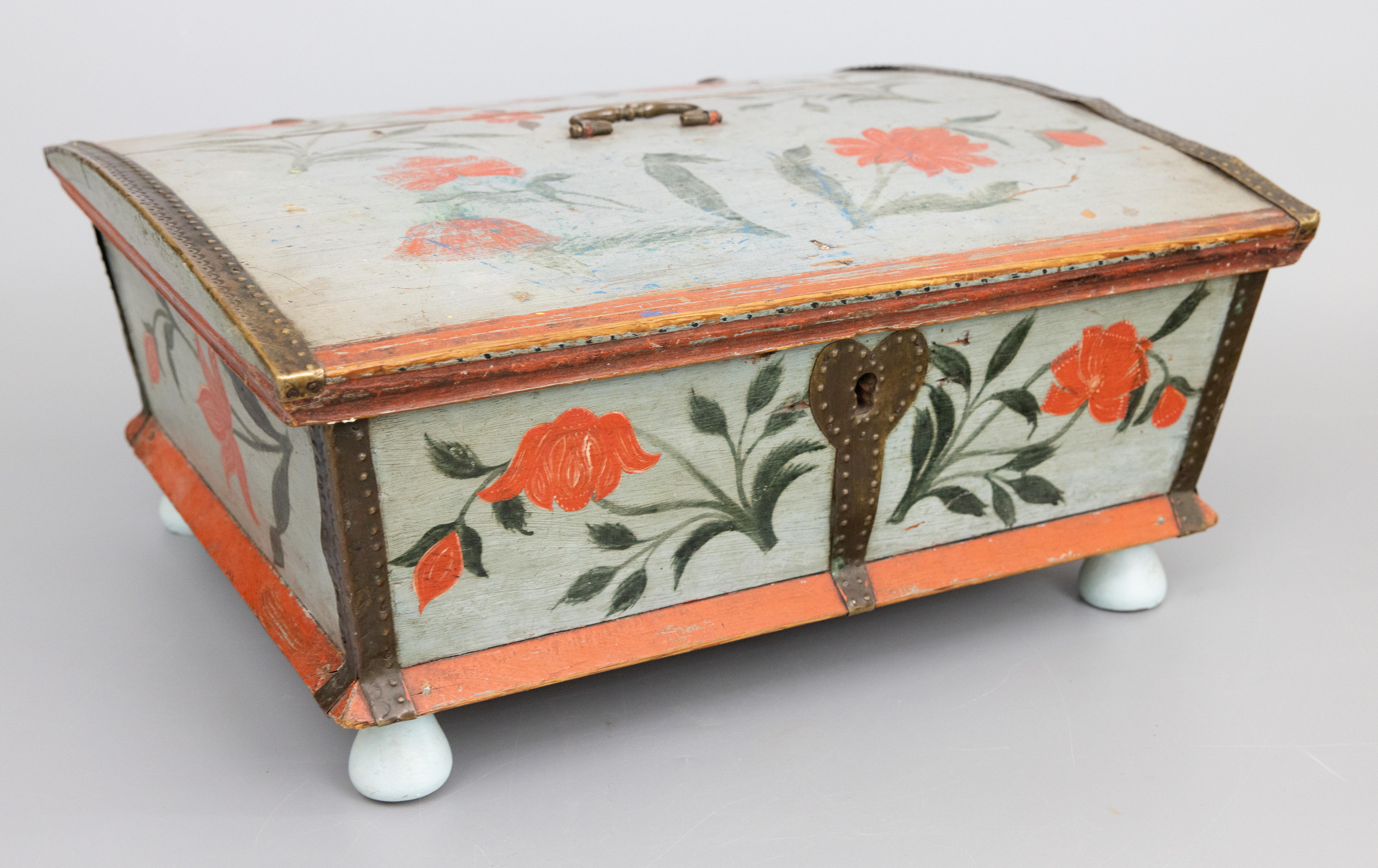 Scatola da sposa dipinta con arte popolare svedese del XIX secolo, datata 1813 in vendita 7