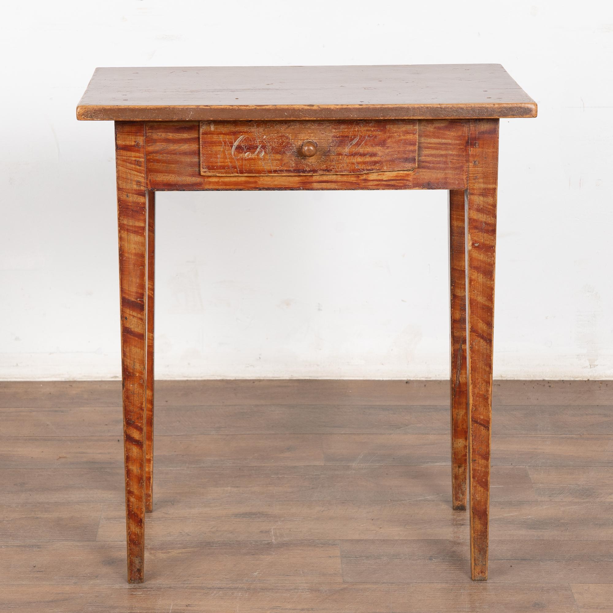 19th Century Swedish Folk Art Painted Side Table with Drawer In Fair Condition For Sale In Round Top, TX