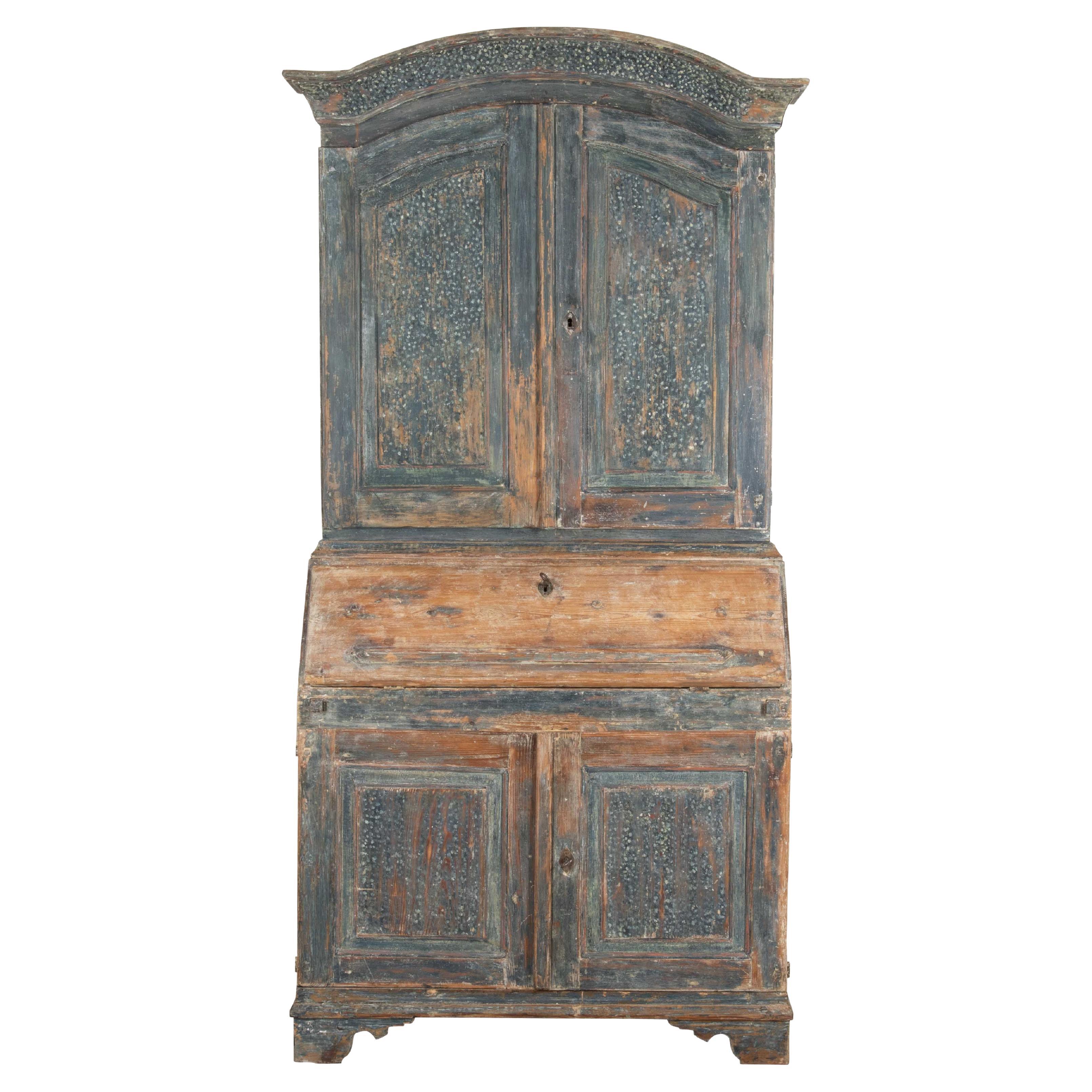 19th Century Swedish Folk Art Secretary in Original Paint For Sale