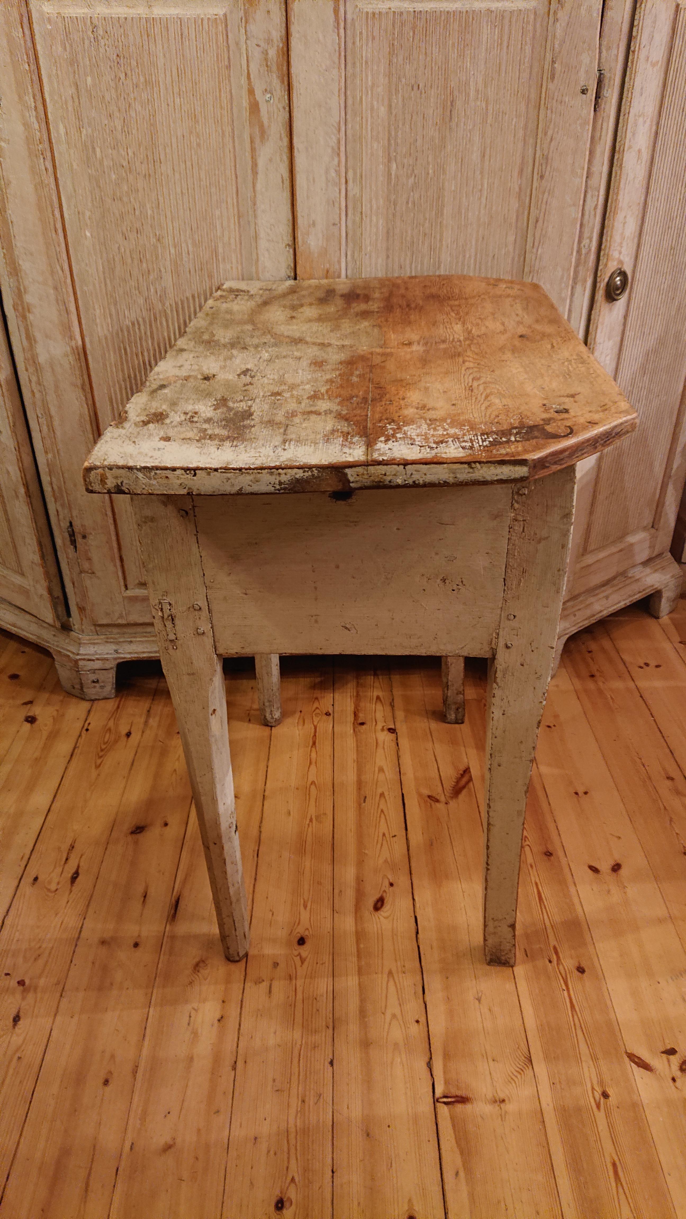 Pine 19th Century Swedish Folk Art Table with Drawer & Original Paint Antiques For Sale