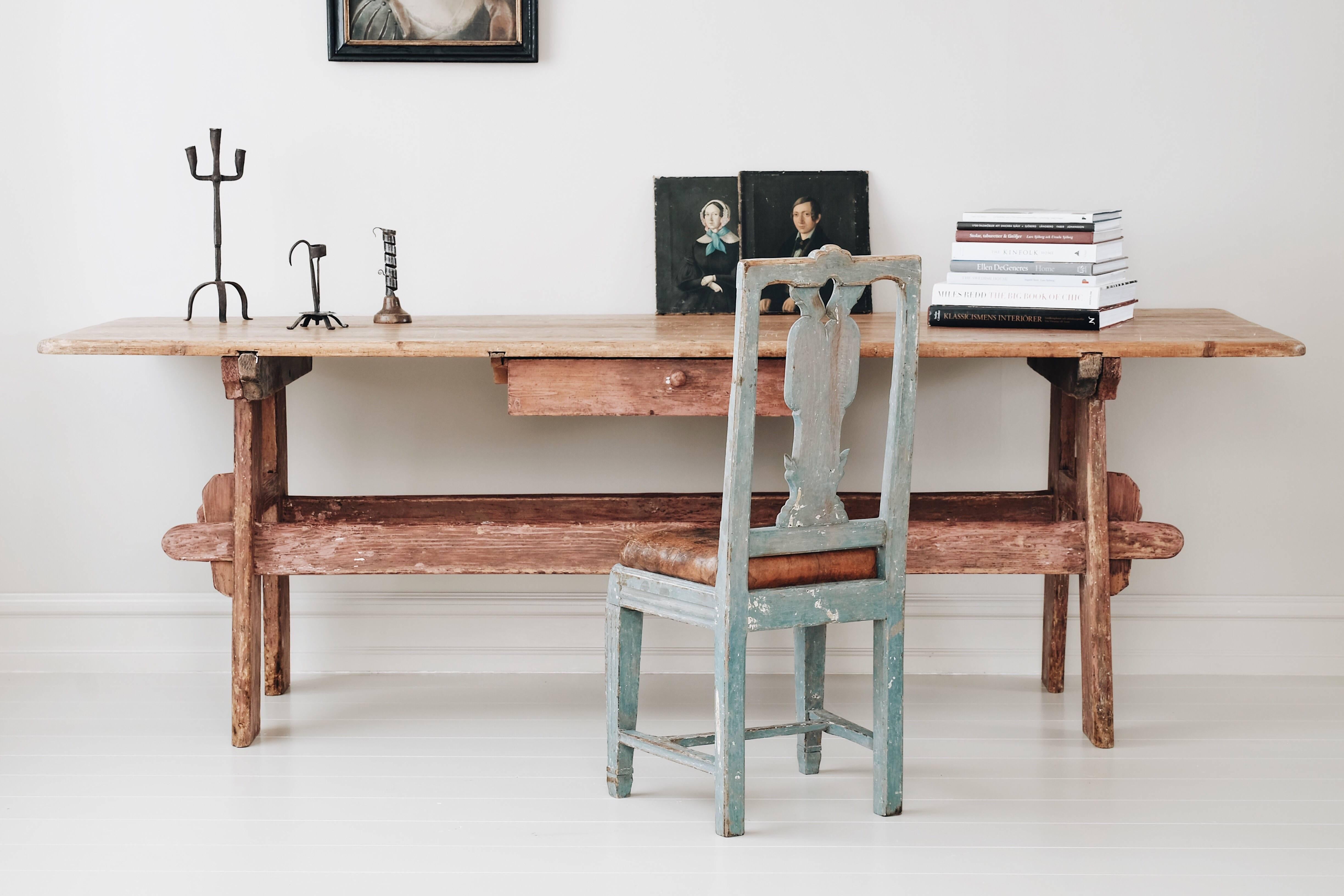 19th Century Swedish Folk Art Trestle Table 1