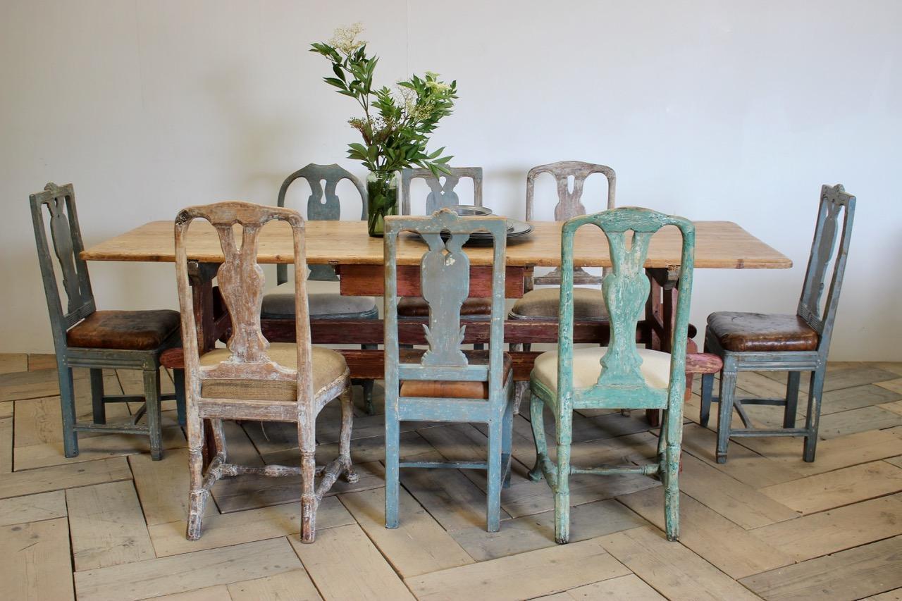 19th Century Swedish Folk Art Trestle Table in Original Paint In Good Condition For Sale In Gloucestershire, GB