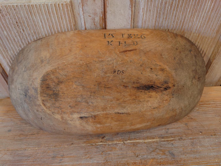19th Century Swedish Folk Art Wooden bowl  dated 1826 For Sale 7