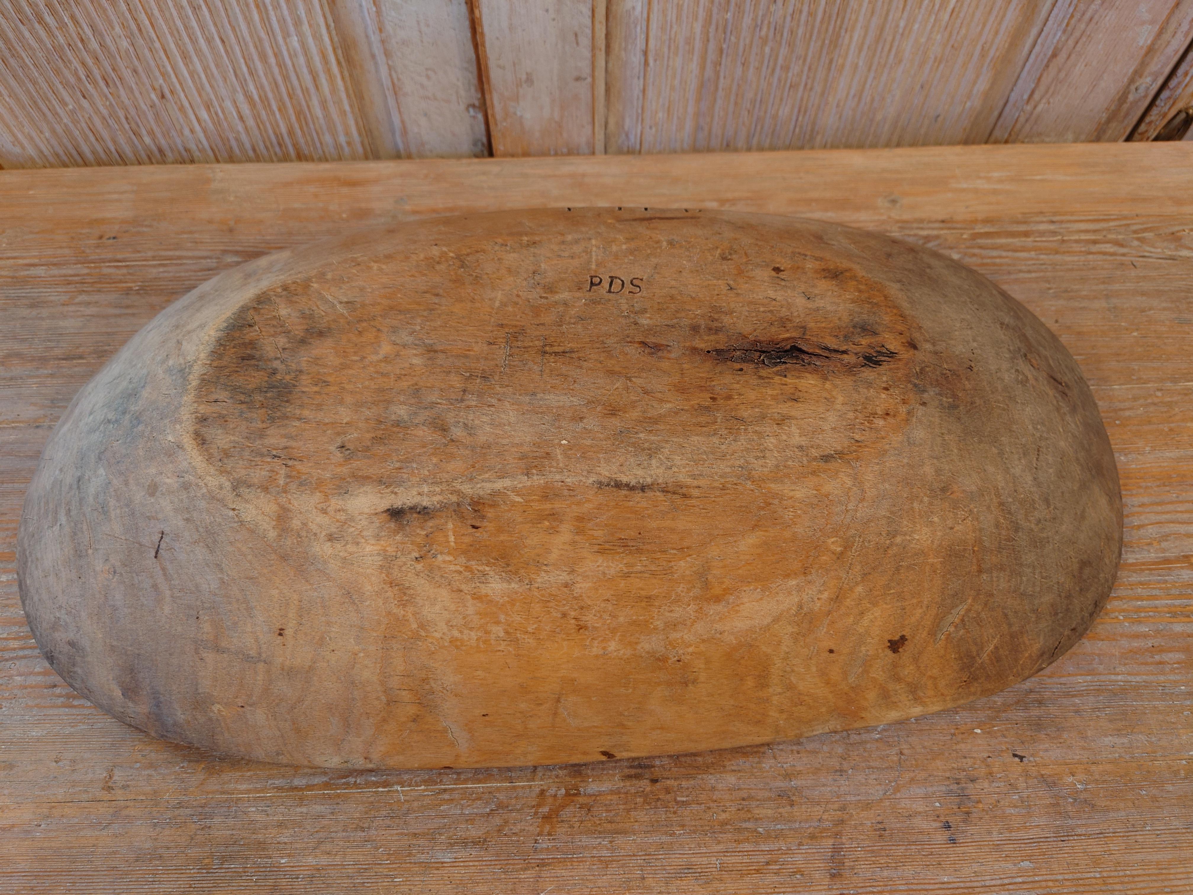 Pine 19th Century Swedish Folk Art Wooden bowl  dated 1826