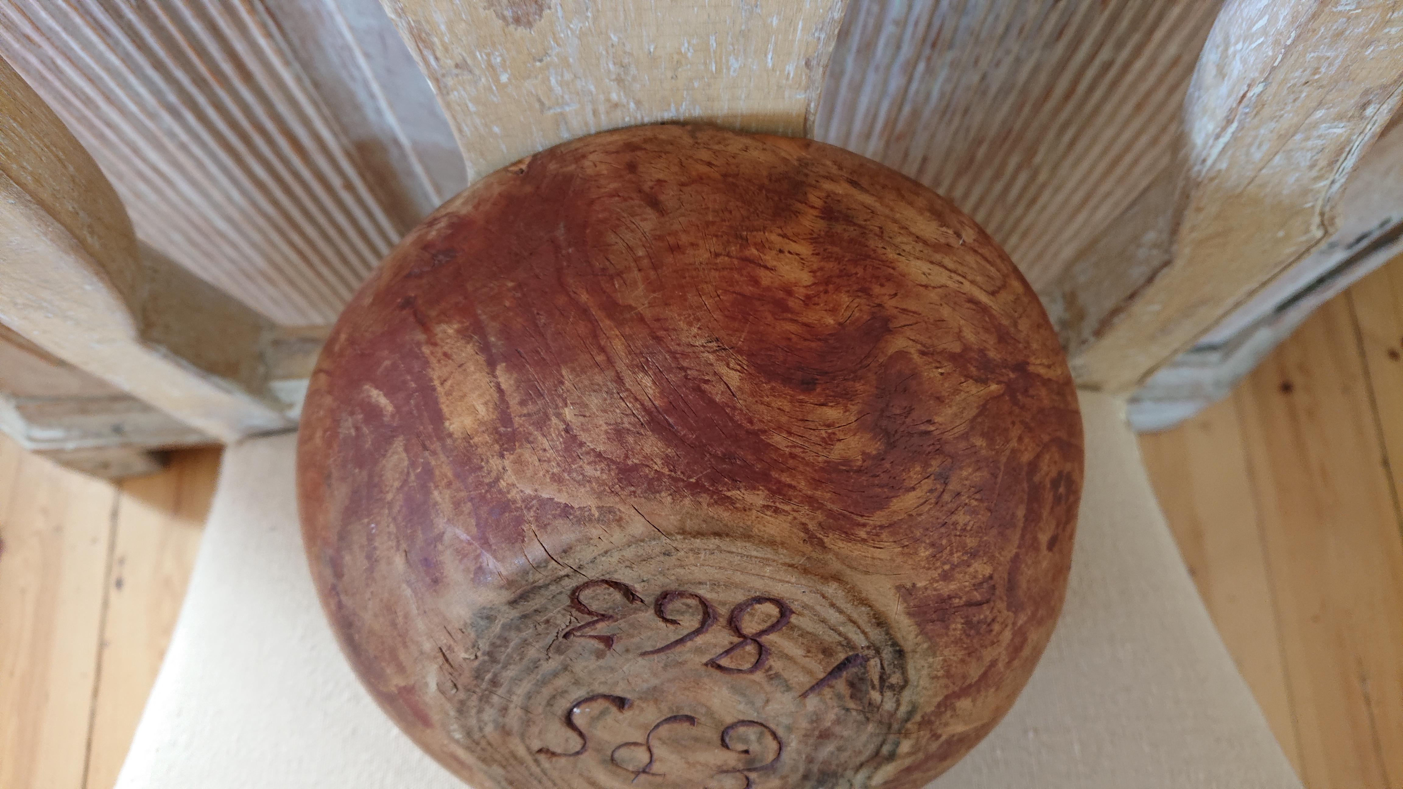 Mid-19th Century 19th Century Swedish Folk Art Wooden Bowl Dated 1863 Signed EPS For Sale