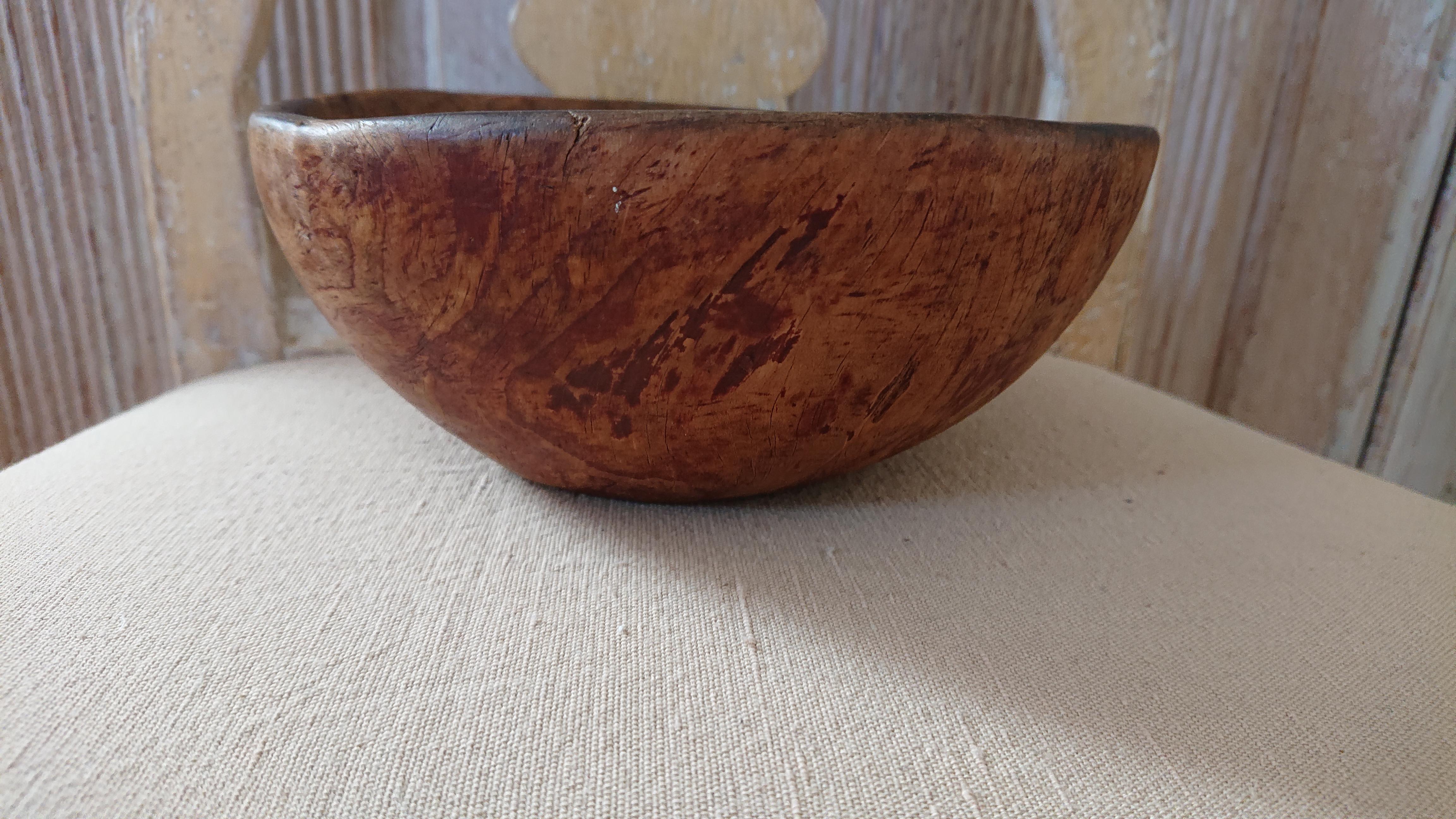 19th Century Swedish Folk Art Wooden Bowl Dated 1863 Signed EPS For Sale 3