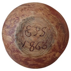 19th Century Swedish Folk Art Wooden Bowl Dated 1863 Signed EPS