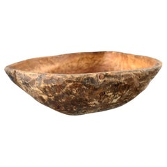 19th Century Swedish Folk Art Wooden Bowl Dated 1871 Signed OAS