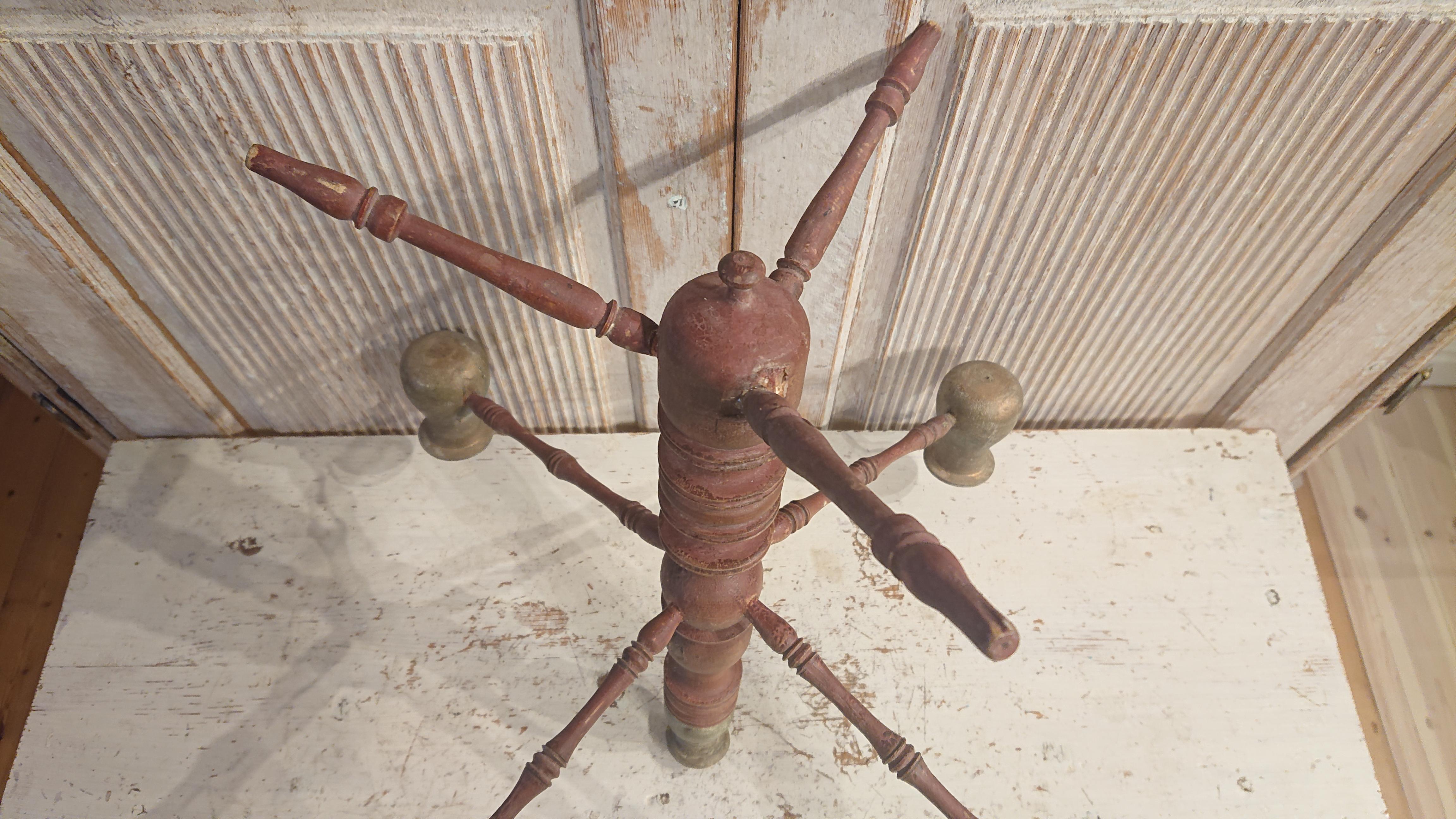 19th Century Swedish Folk Art Wooden Candelabra with Untouched Original Paint For Sale 3