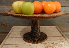 19th Century Swedish Folk Art Wooden Plate/ Tazza with Original Paint