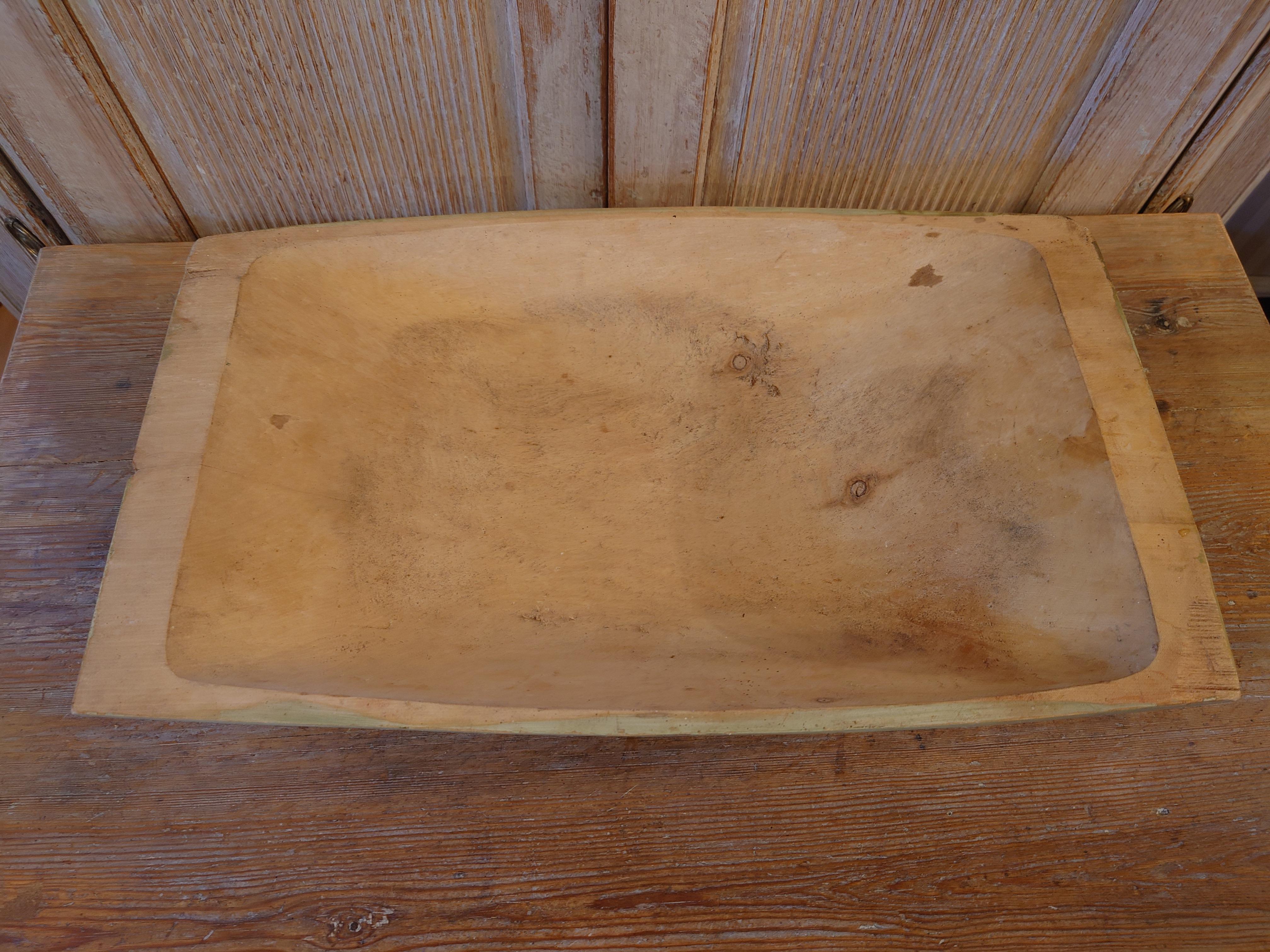 Hand-Carved 19th Century Swedish Folk Art Wooden Trough/ Serving Bowl with Original Paint For Sale