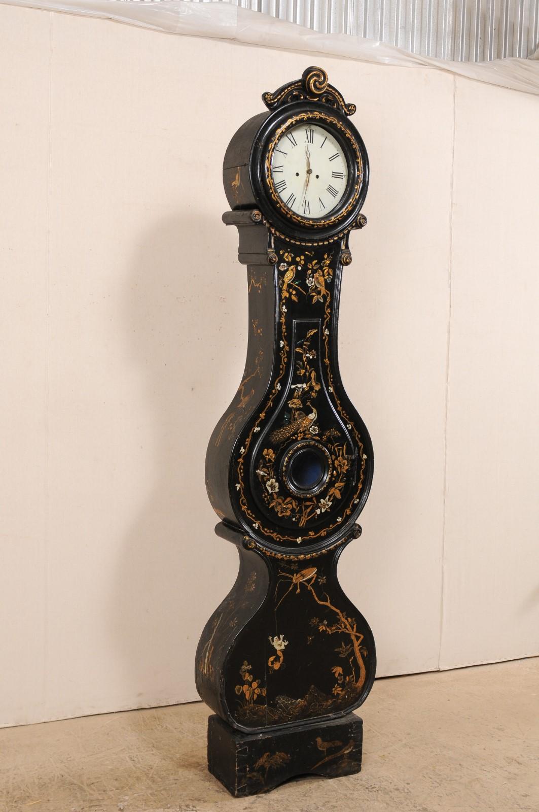 Carved 19th Century Swedish Fryksdahl Clock with Chinoiserie Decor
