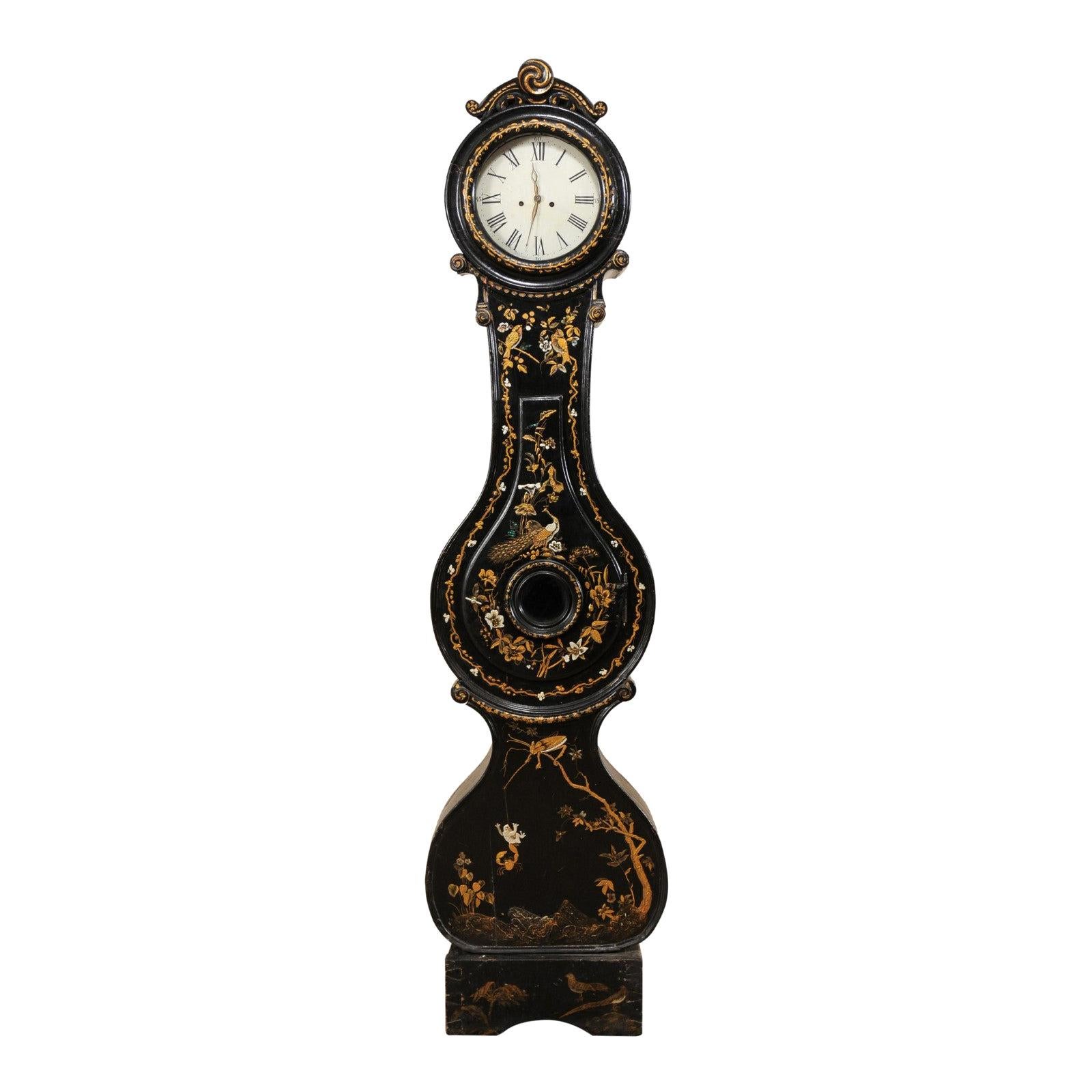 19th Century Swedish Fryksdahl Clock with Chinoiserie Decor