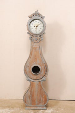 19th Century Swedish Fryksdahl Clock with Nicely Carved Crest and Blue Trim