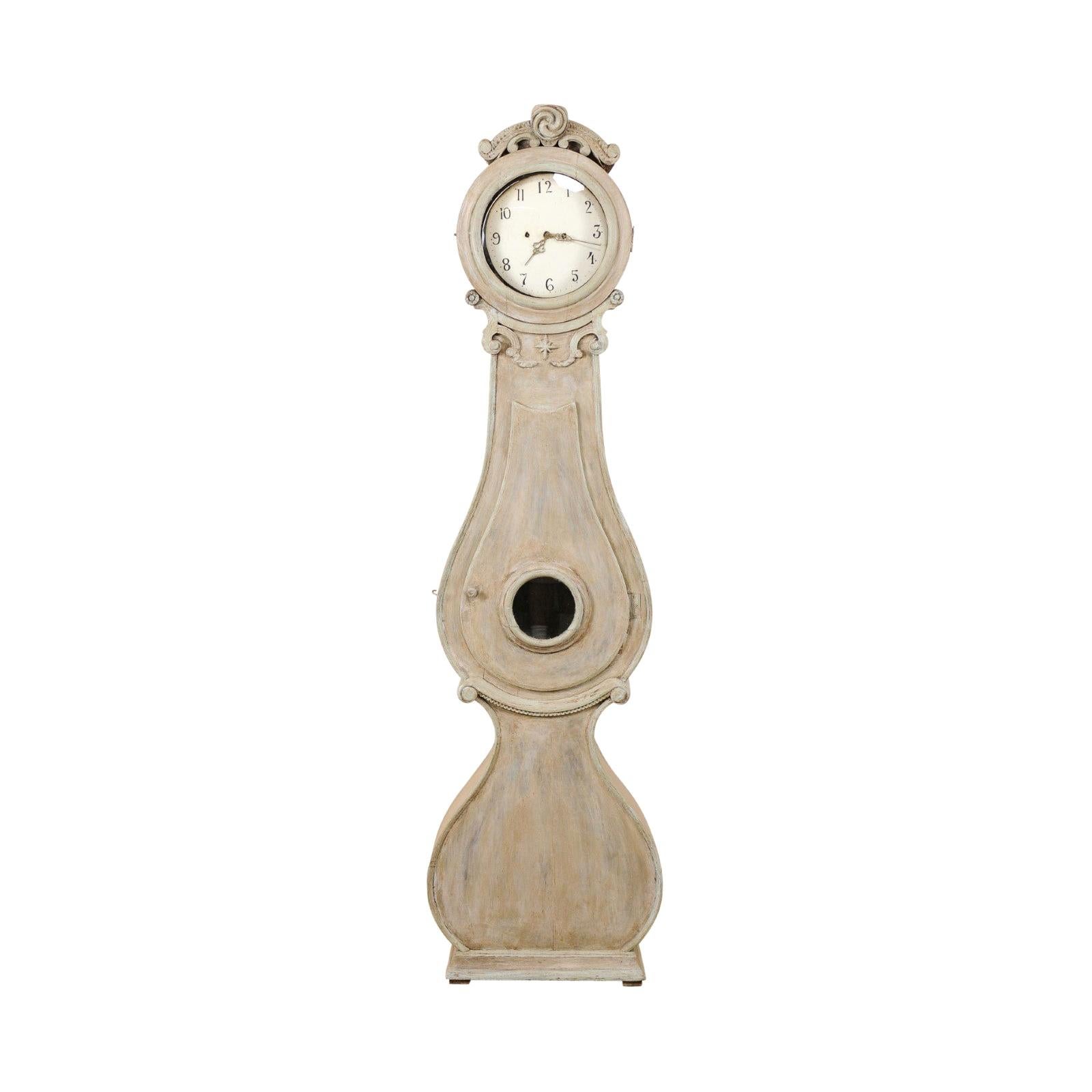 19th Century Swedish Fryksdahl Clock with Ornately Carved Crown and Neck