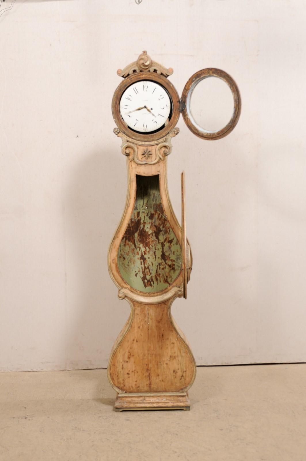Metal 19th Century Swedish Fryksdahl Grandfather Clock w/Original Face & Movement