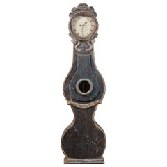 Antique 19th Century Swedish Fryksdahl Long-Case Clock, Curvy Body and Blue Palette