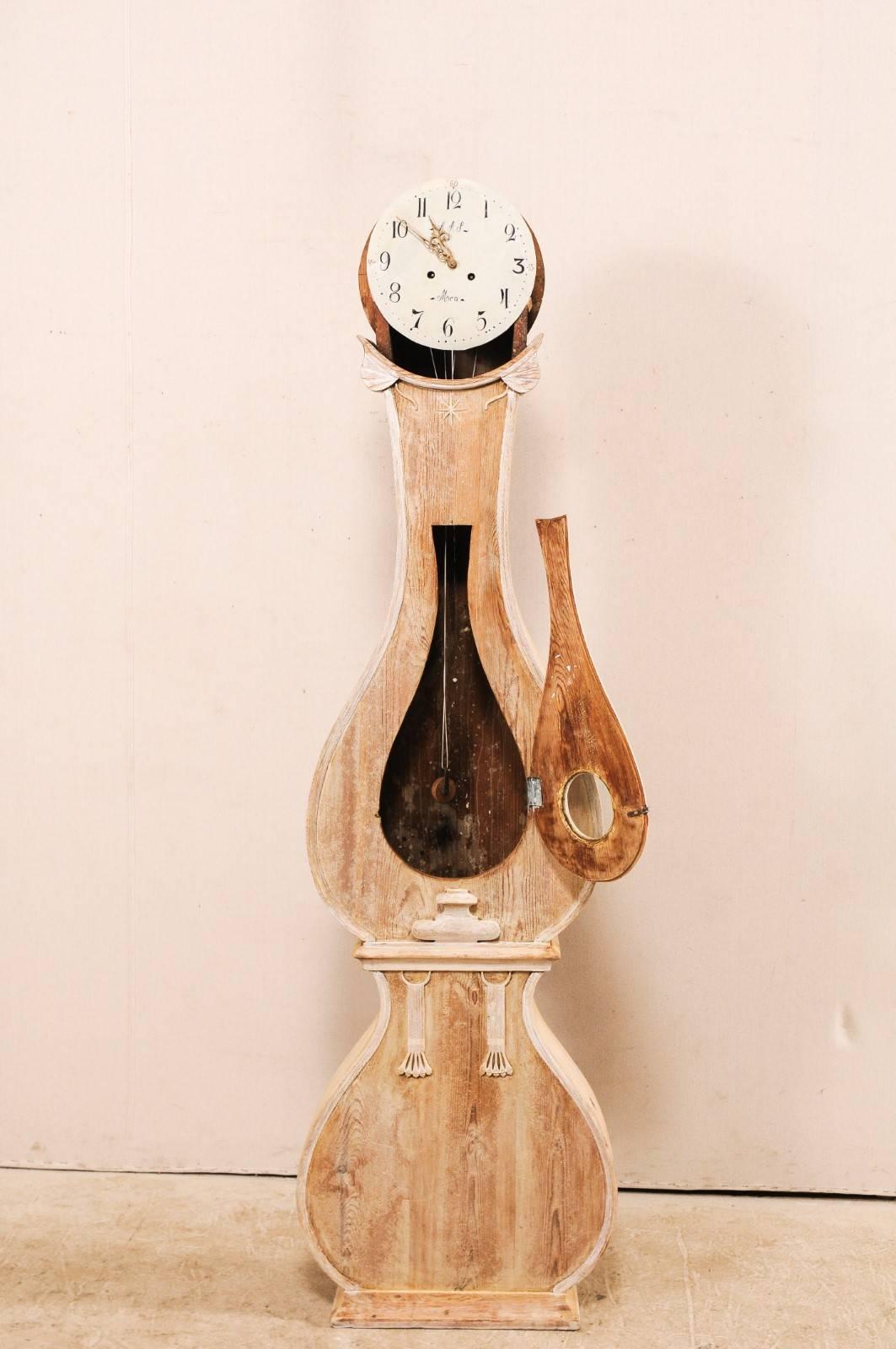 19th Century Swedish Fryksdahl Wood Floor Clock w/ Cheerful Sun Ray Carved Crest 3