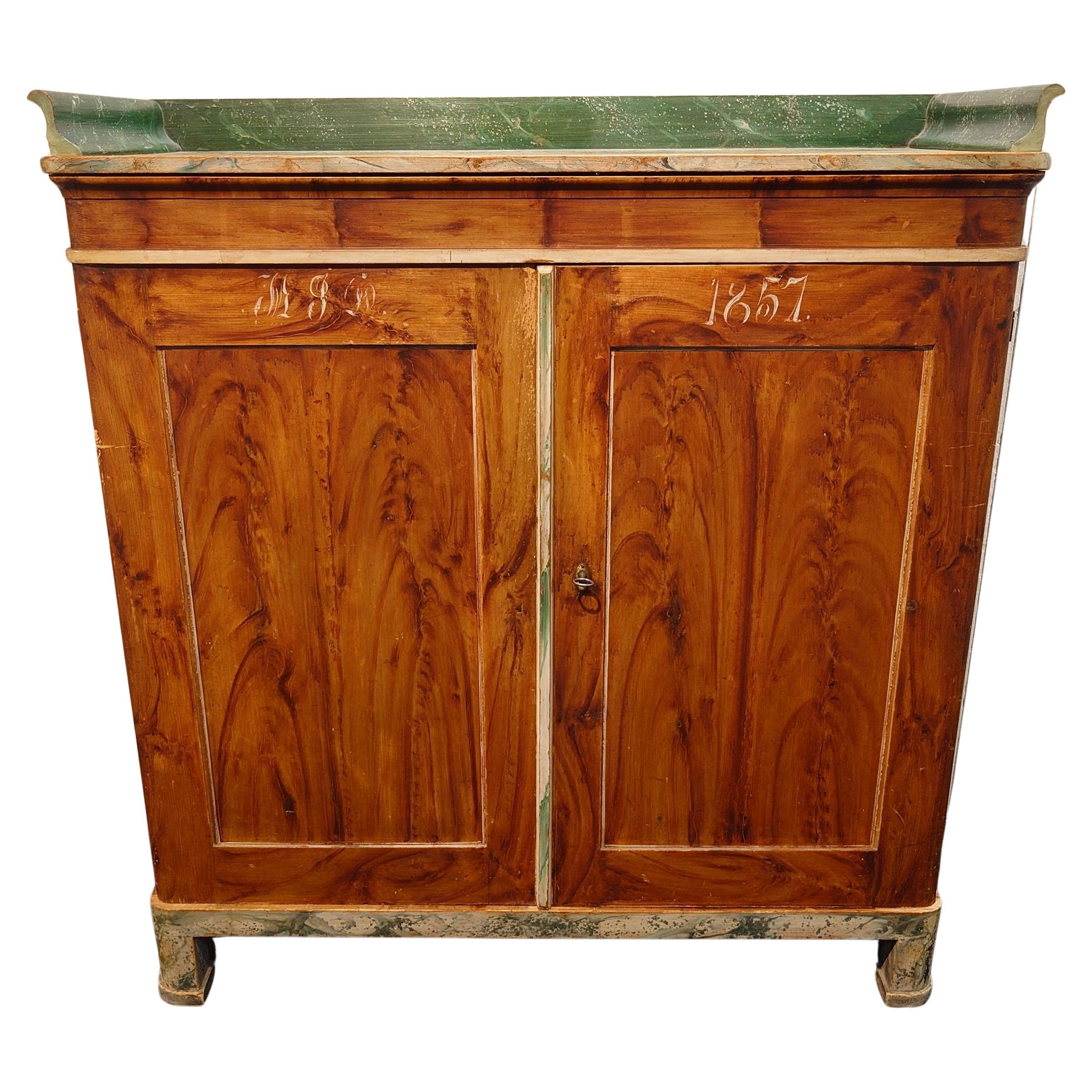 Autentico svedese del XIX secolo  Buffet Folk Art datato 1857 con vernice originale