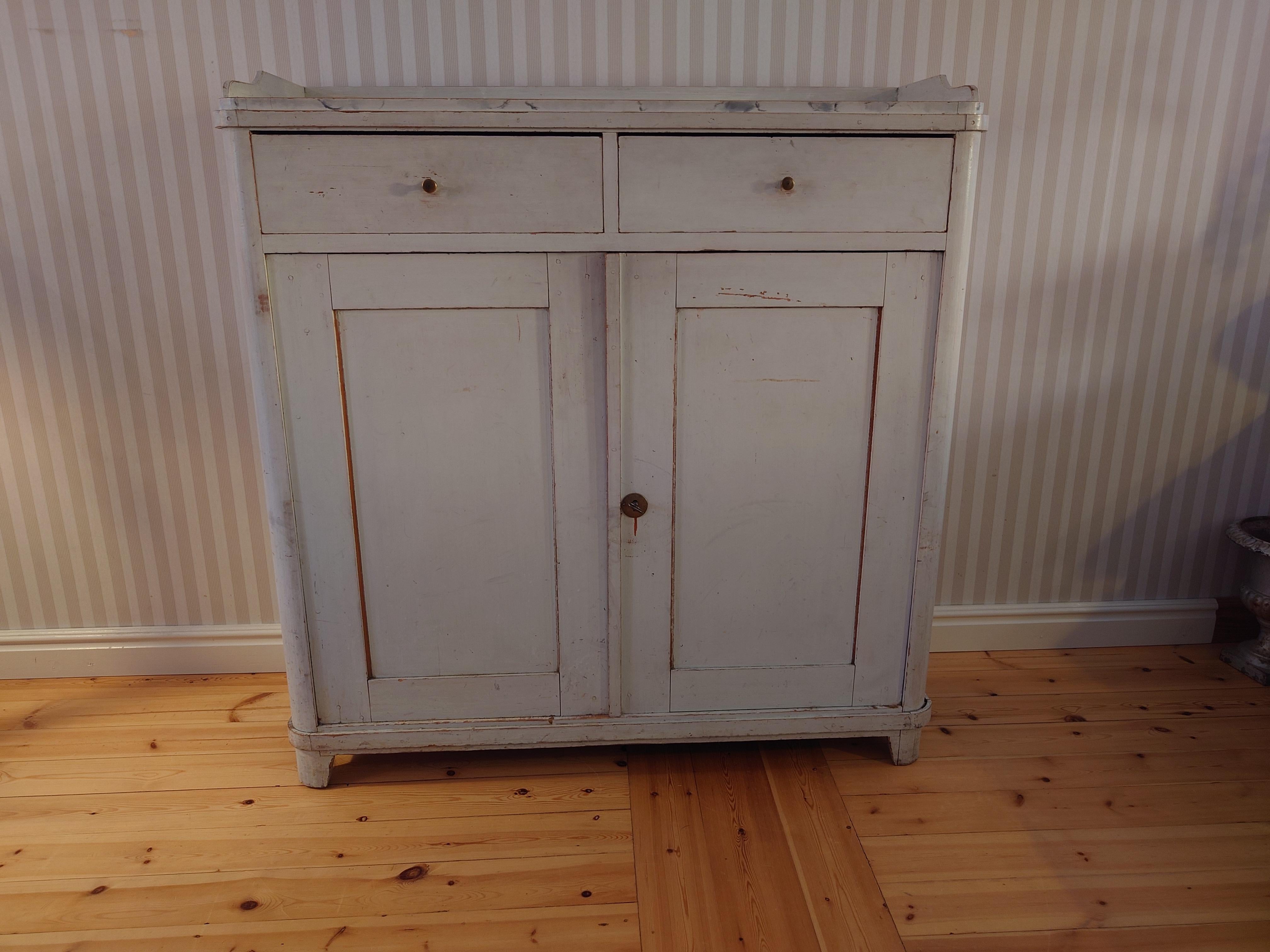 Hand-Carved 19th Century Swedish genuine  Gustavian buffet with original paint For Sale