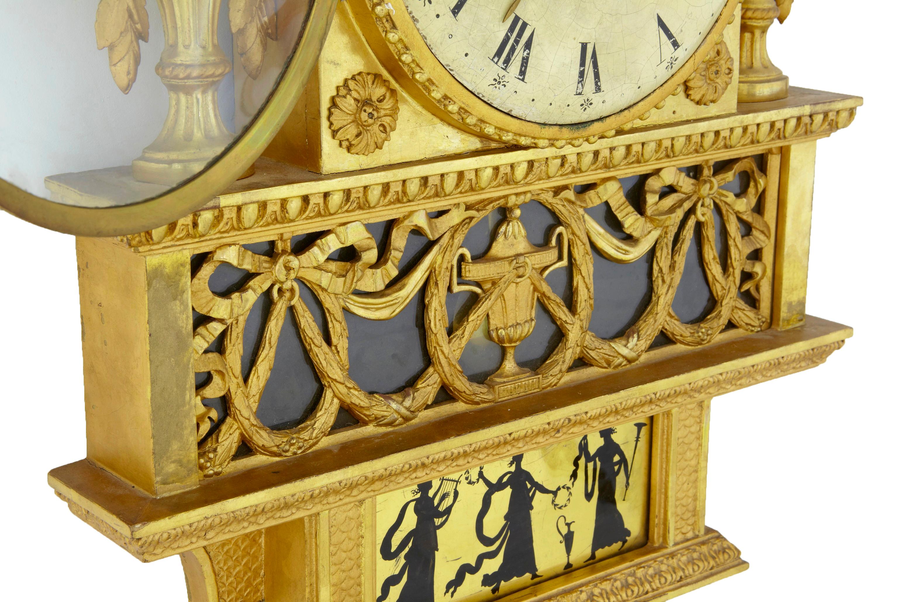 19th Century Swedish Gilt and Églomisé Ornate Wall Clock 1