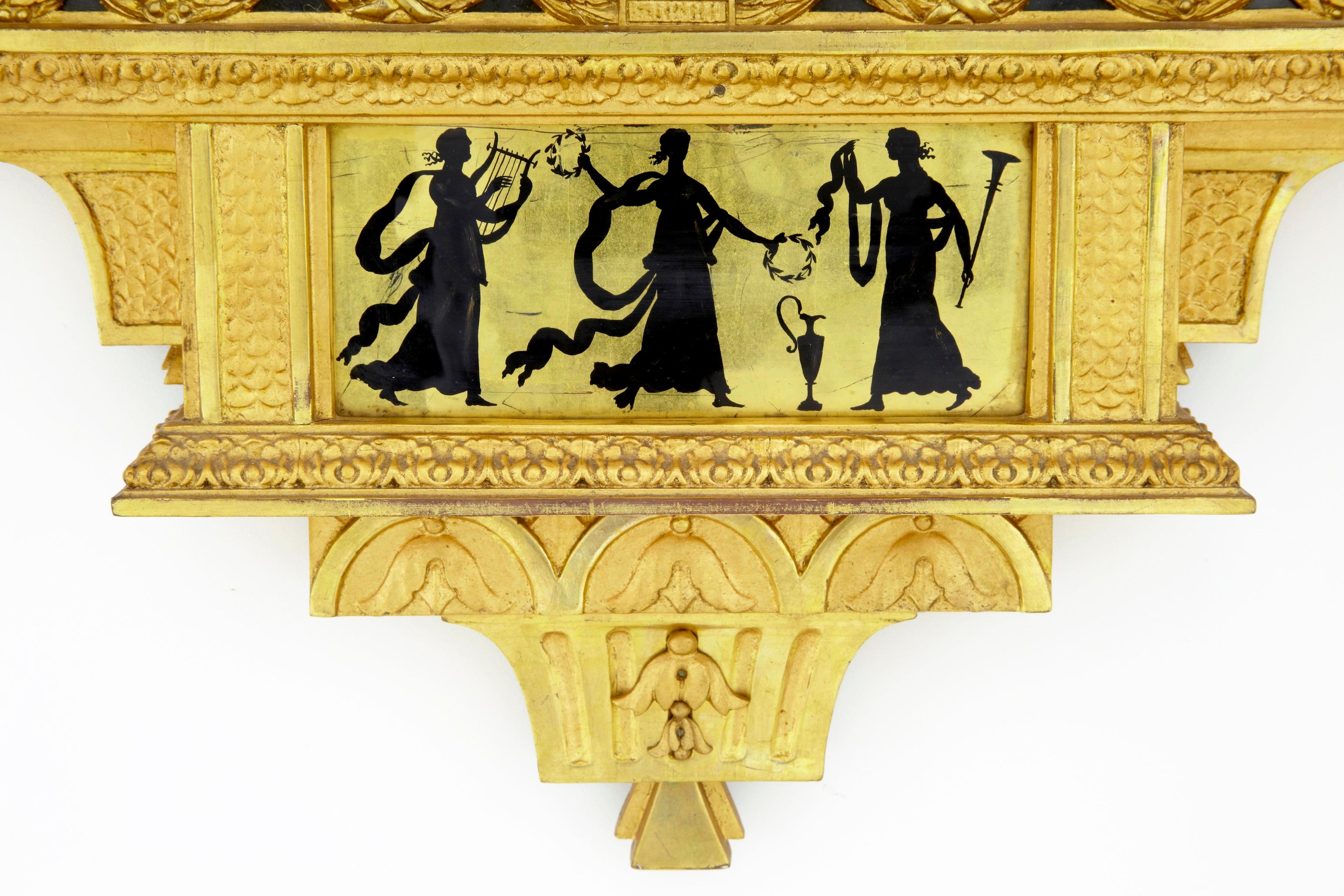 Glass 19th century Swedish gilt and eglomise ornate wall clock For Sale