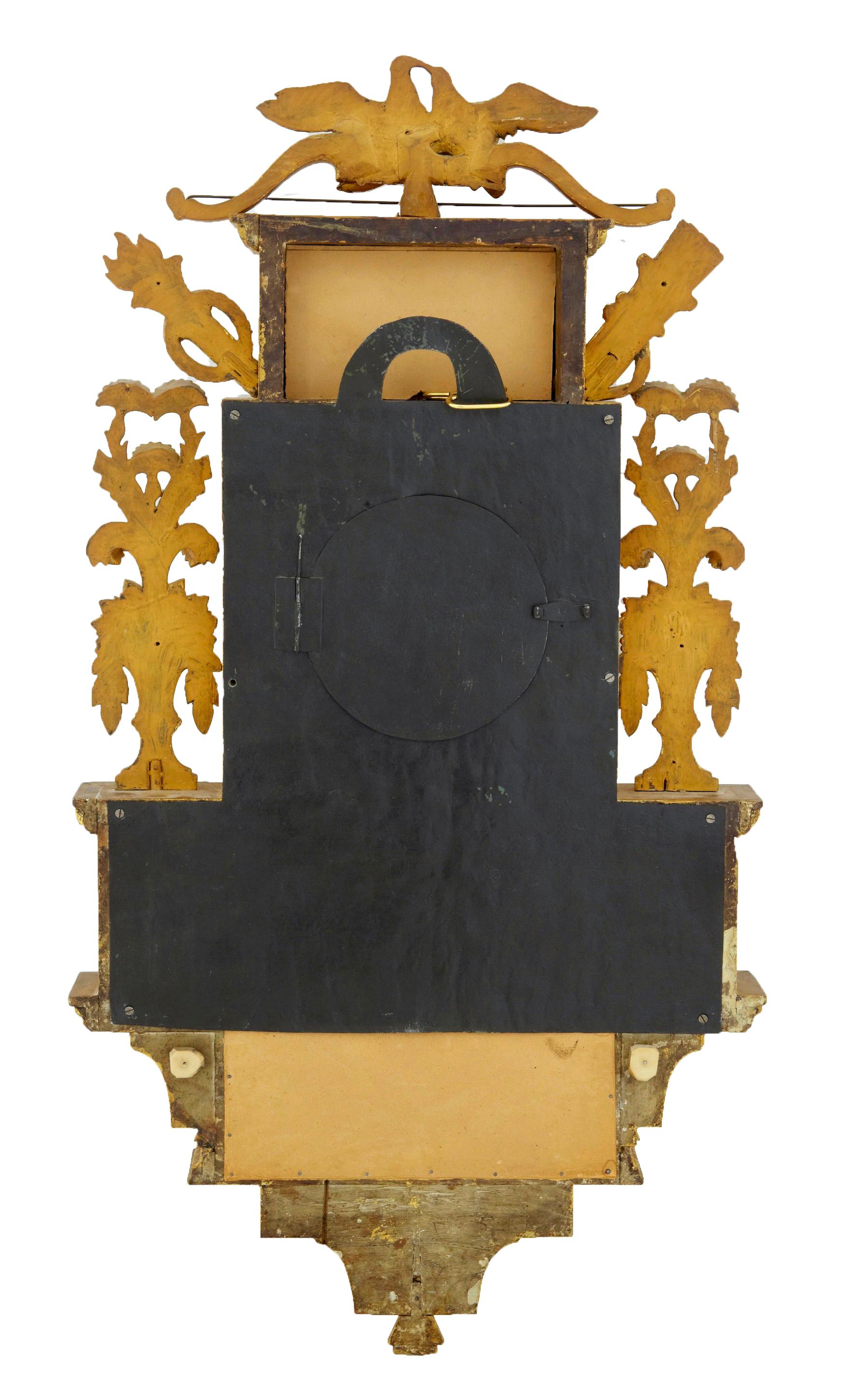 19th century Swedish gilt and eglomise ornate wall clock For Sale 1
