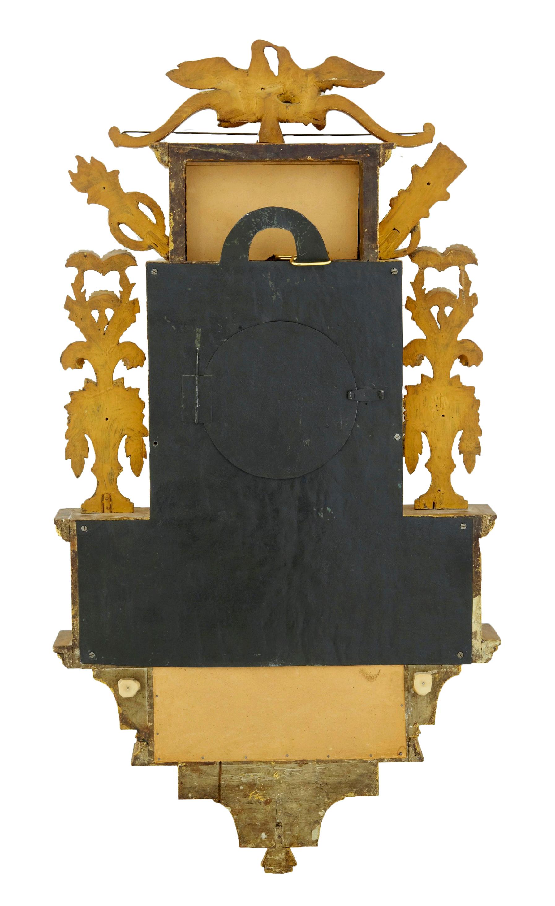 19th century Swedish gilt and eglomise ornate wall clock For Sale 1