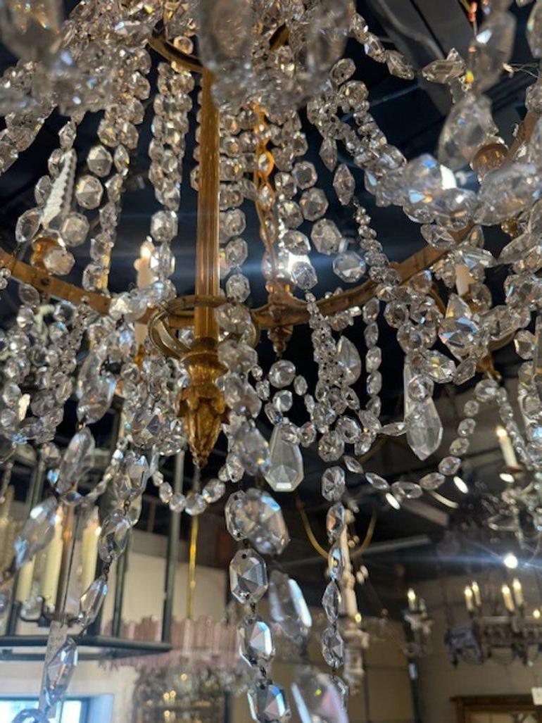 19th Century Swedish Gilt Bronze and Crystal Chandelier For Sale 1