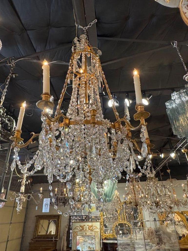 19th Century Swedish Gilt Bronze and Crystal Chandelier For Sale 2