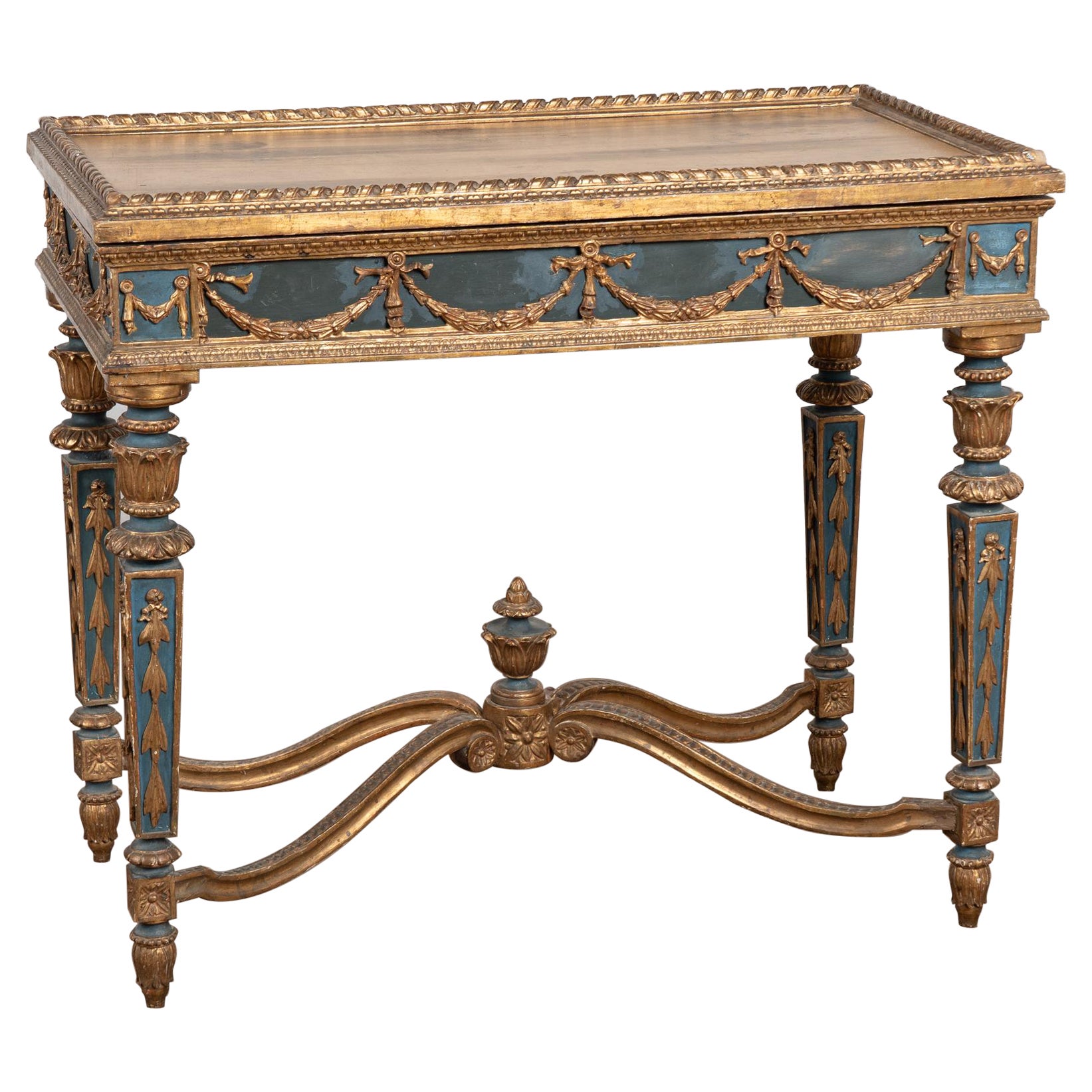 19th Century Swedish Giltwood 
Blue Side Table with Hidden Storage For Sale