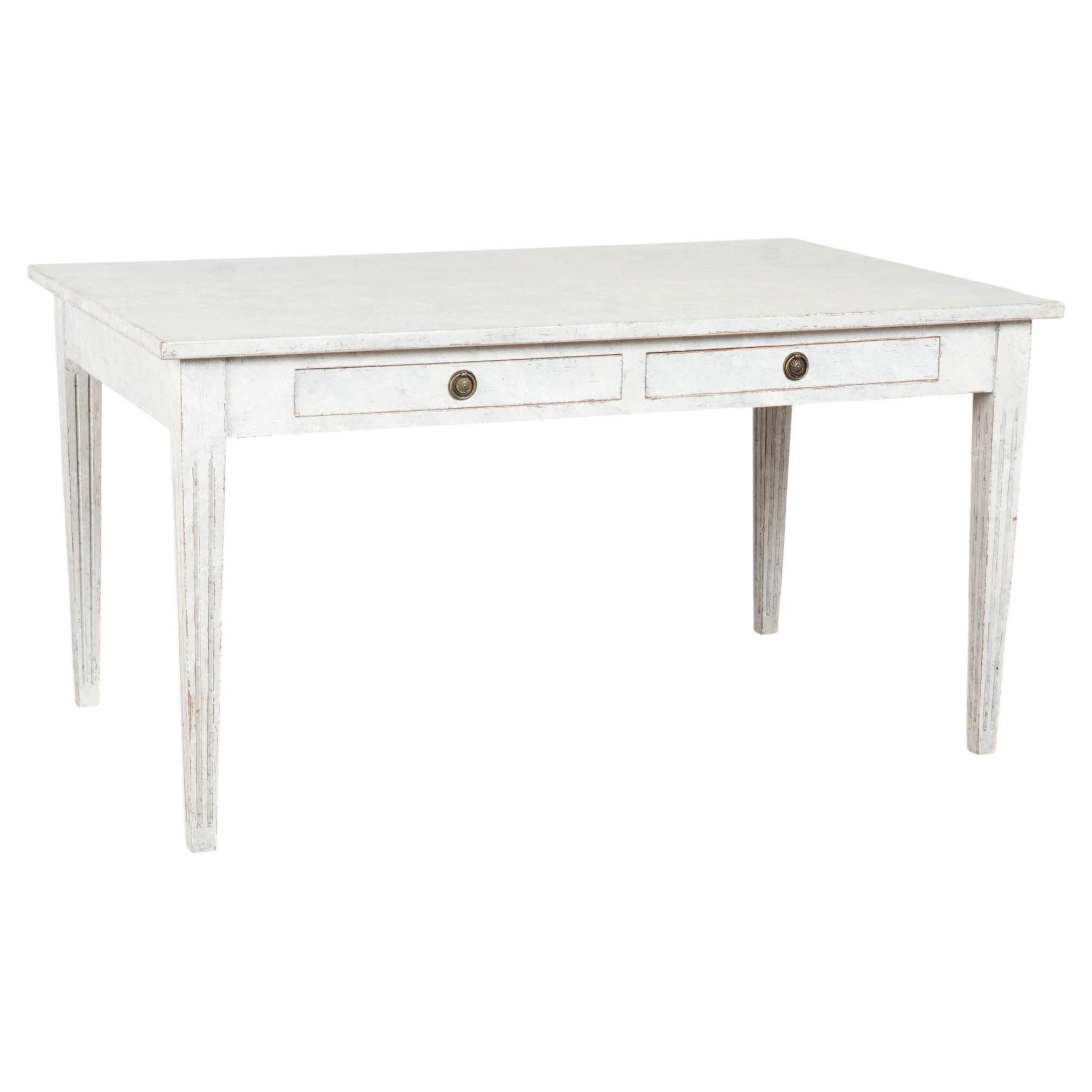 19th Century Swedish Gray Painted Two-Drawer Table or Writing Desk