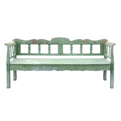 19th Century Swedish Green Garden Bench