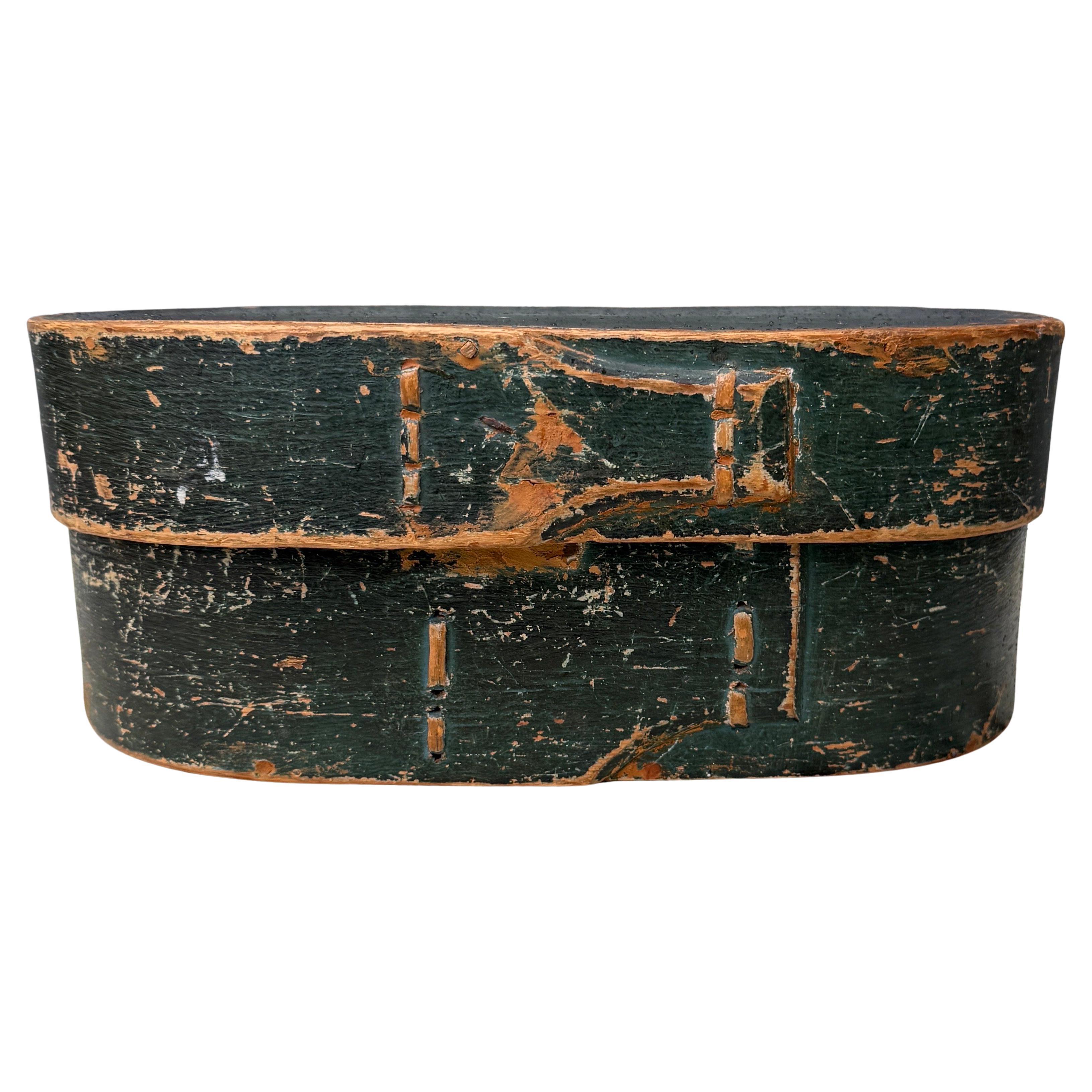 Wood 19th Century Swedish Green Painted Box Dated 1815 For Sale
