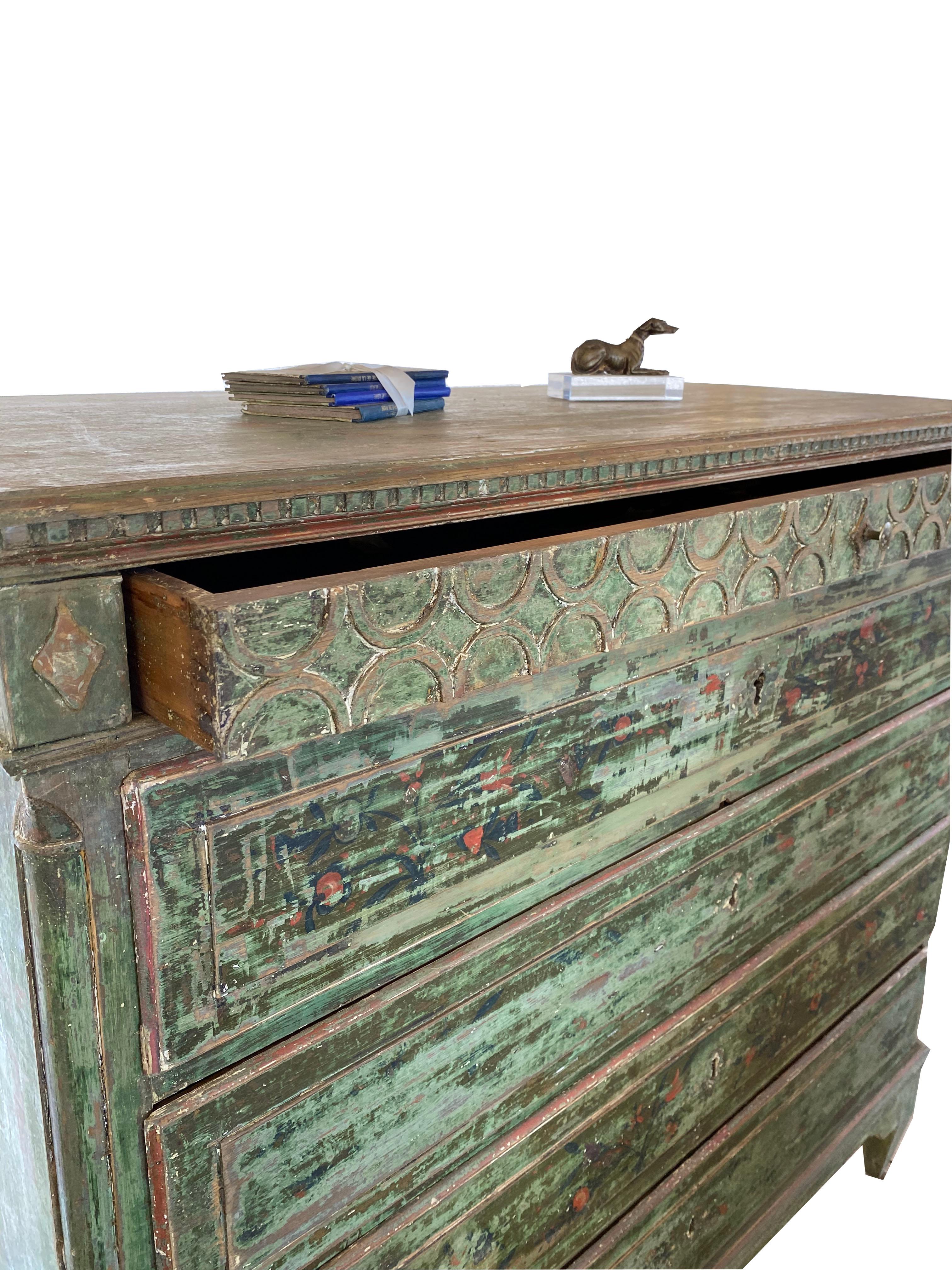 Painted 19th Century Swedish Green Panted Chest of Drawers