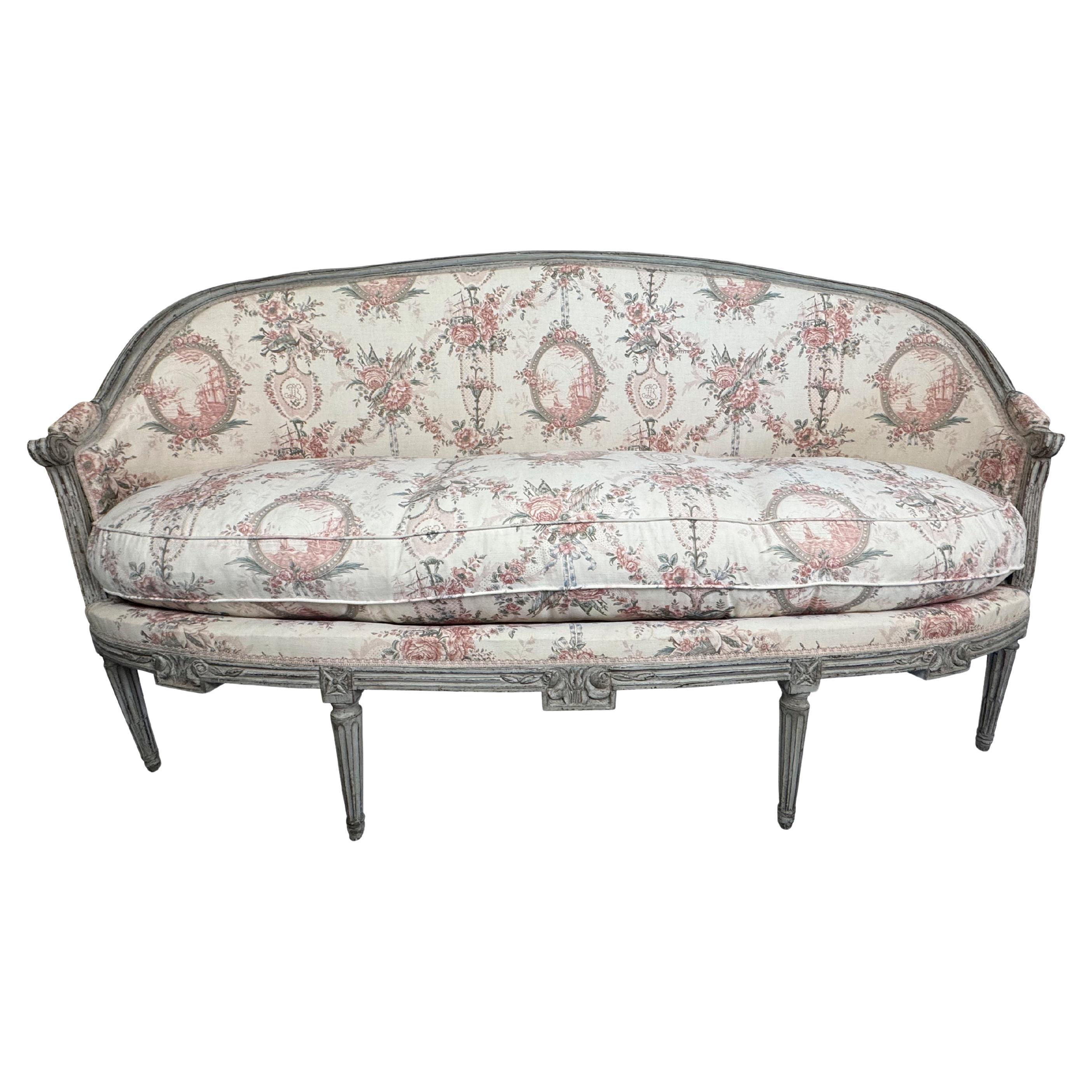 19th Century Swedish Grey Painted Settee/ Sofa with original Neoclassical Fabric For Sale