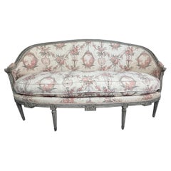 19th Century Swedish Grey Painted Settee/ Sofa with original Neoclassical Fabric