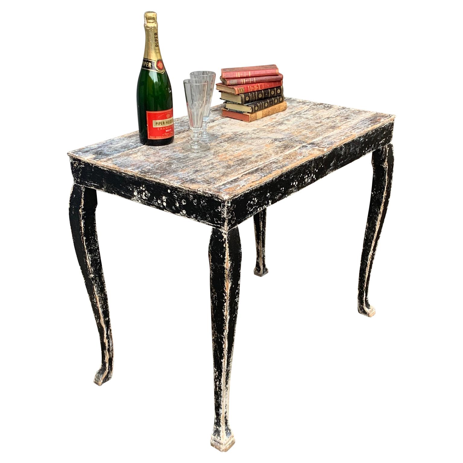 Hand-Carved 19th Century Swedish Gustavian Black Painted Console Table For Sale