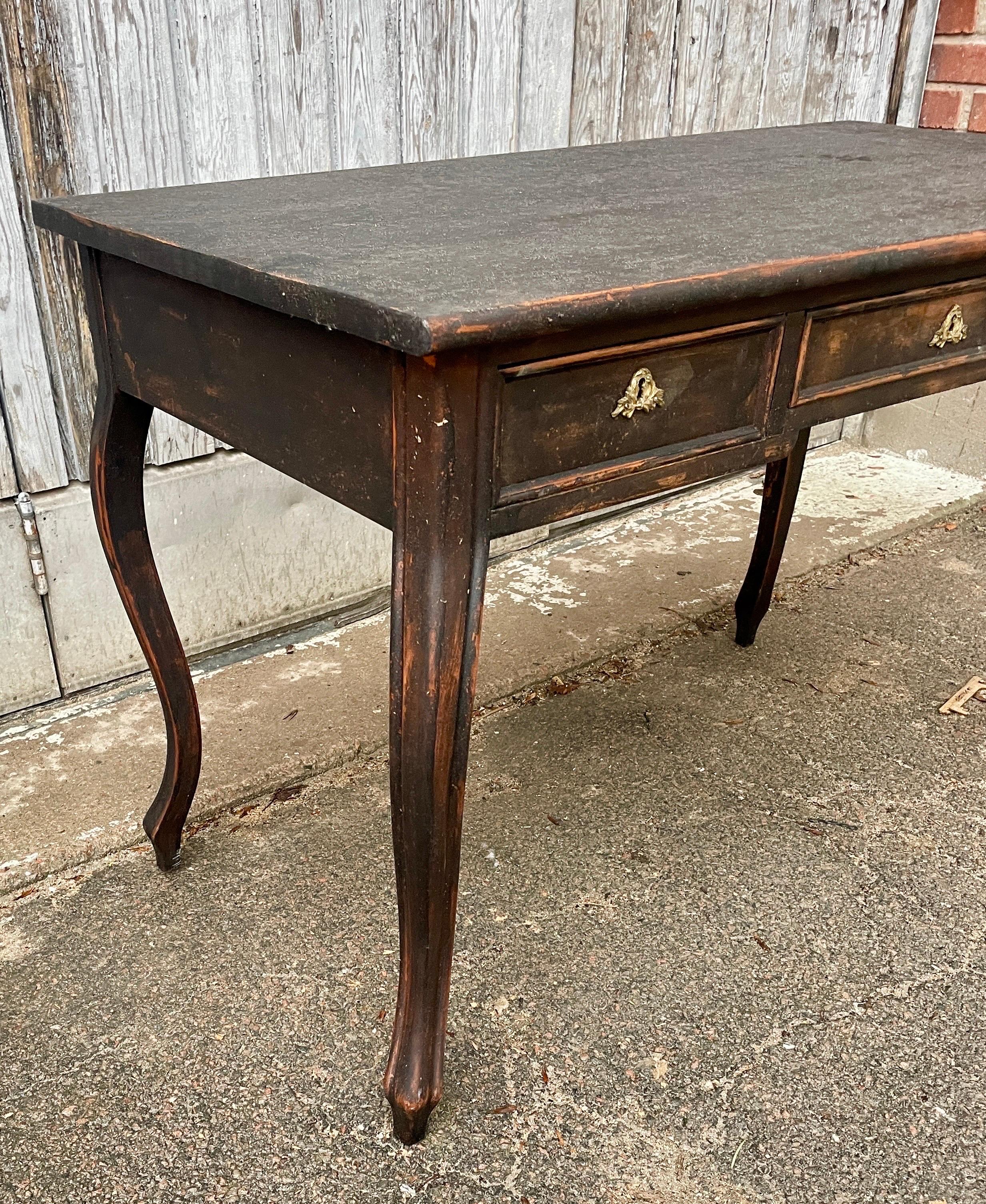 19th Century Swedish Gustavian Black Writing Desk With 3 Drawers For Sale 1
